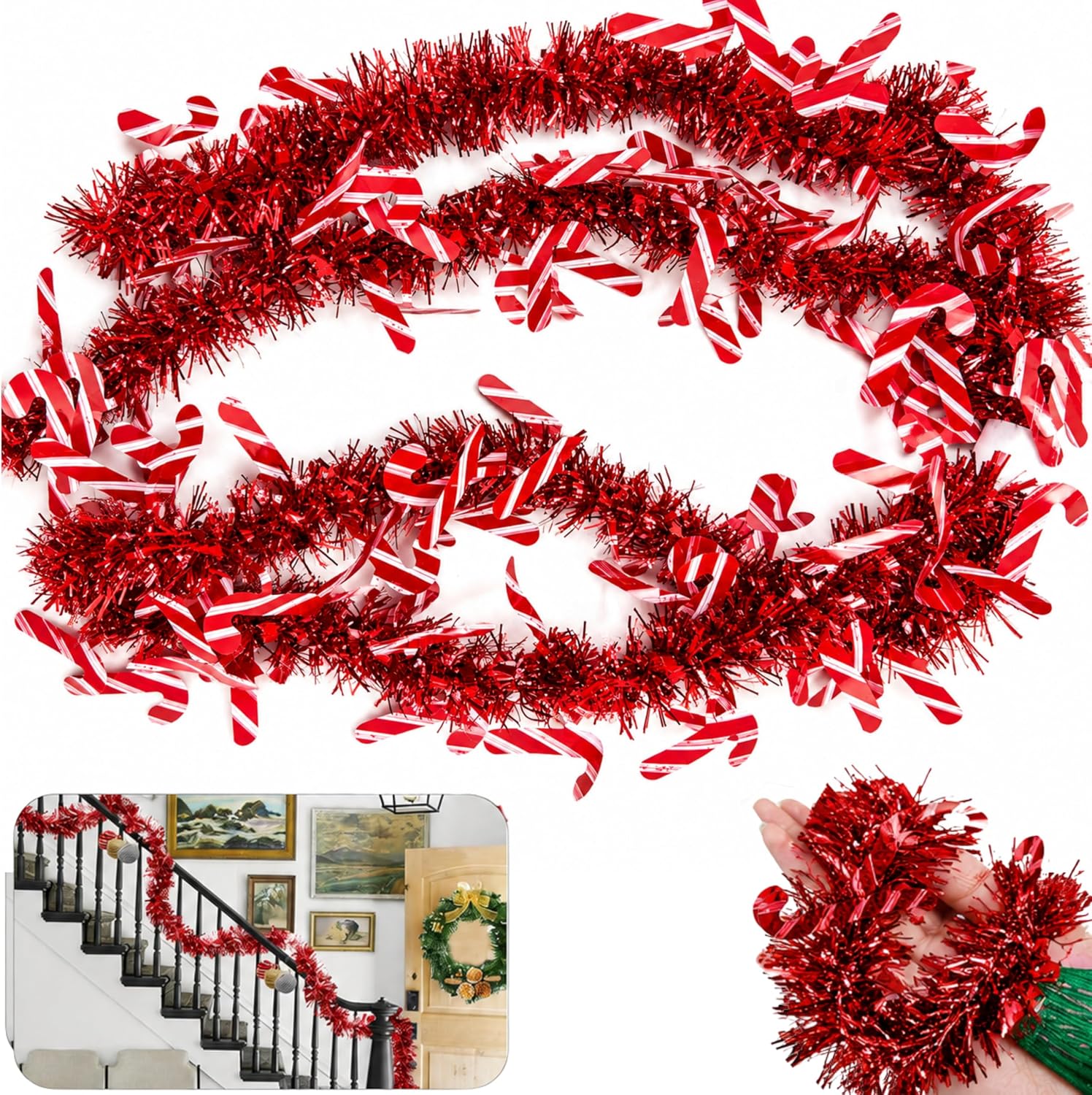 2M Candy Cane Tinsel Garland