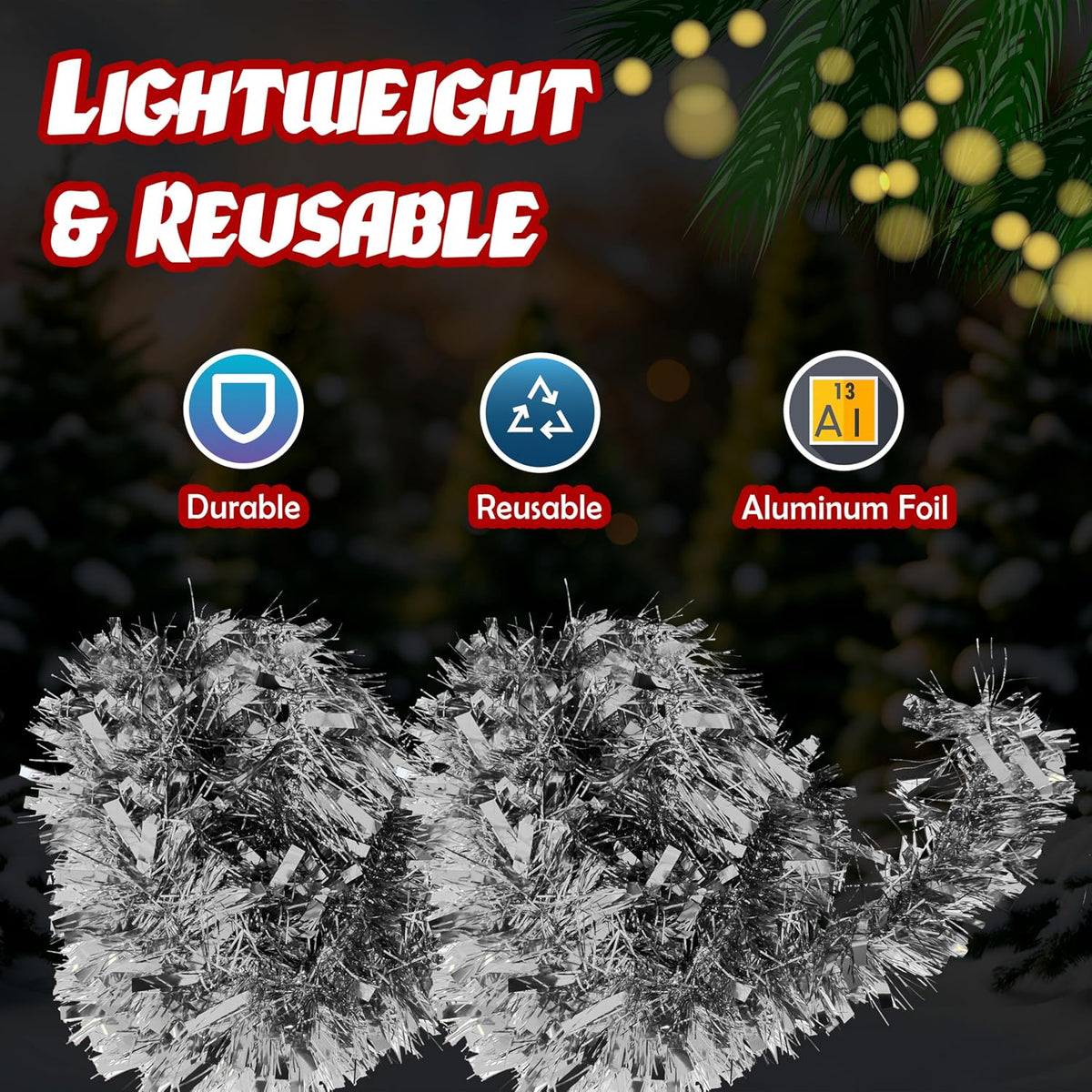 Chunky Tinsel Garland 2m - Christmas Tree Decoration
