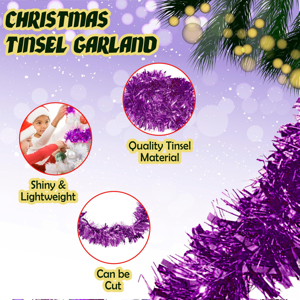 Chunky Tinsel Garland 2m - Christmas Tree Decoration
