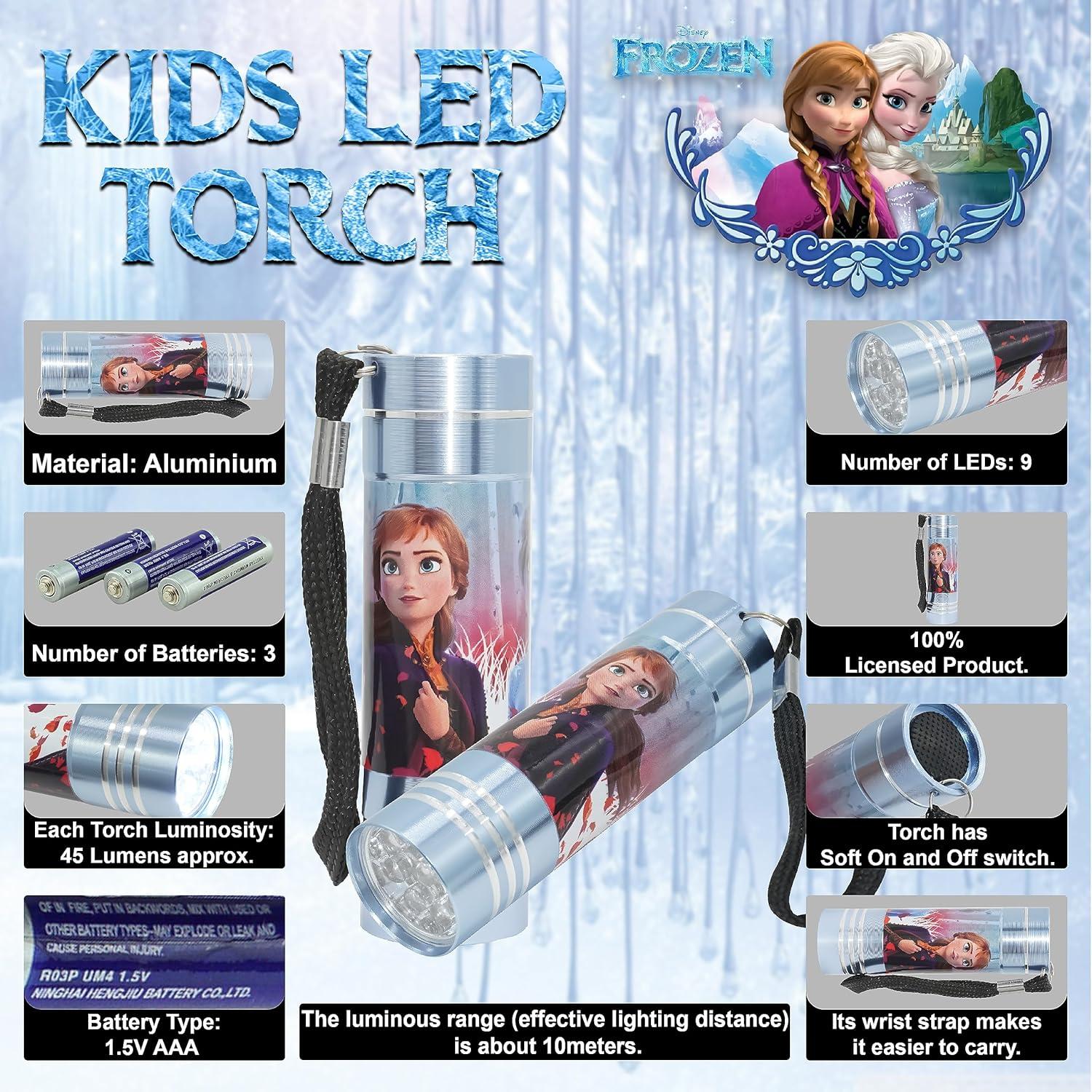 Frozen II 9 LEDs Aluminium Torch for Kids - Assorted