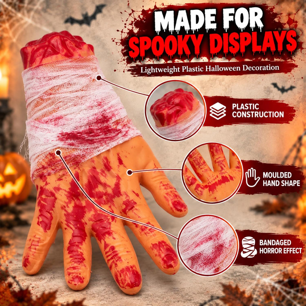 Halloween Bloodied Severed Hand Decorations 23cm