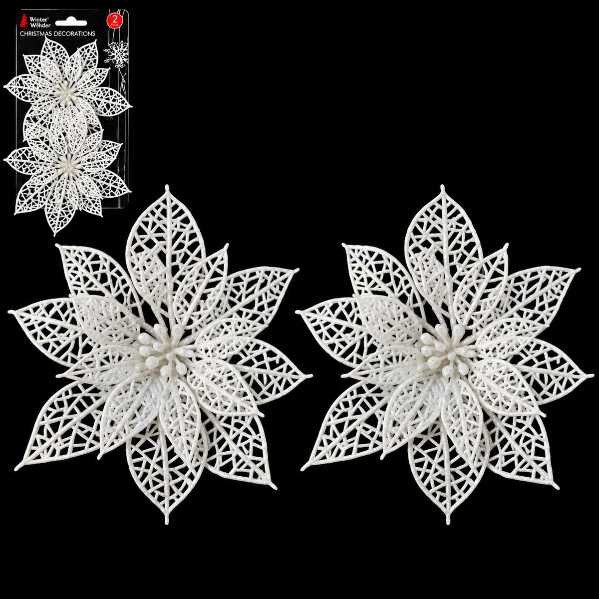 2Pcs Christmas Poinsettia Ornaments 15cm