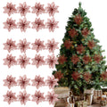 Pack of 24 Glitter Christmas Flowers - Red