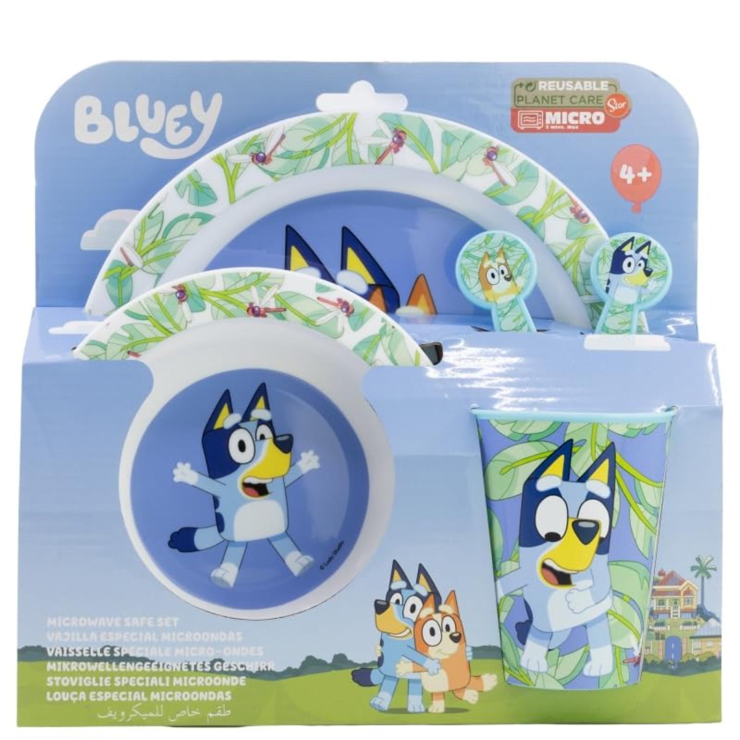 5 Piece Kids Dinnerware Set BPA-Free Plastic Plate Bowl Cup Fork &amp; Spoon