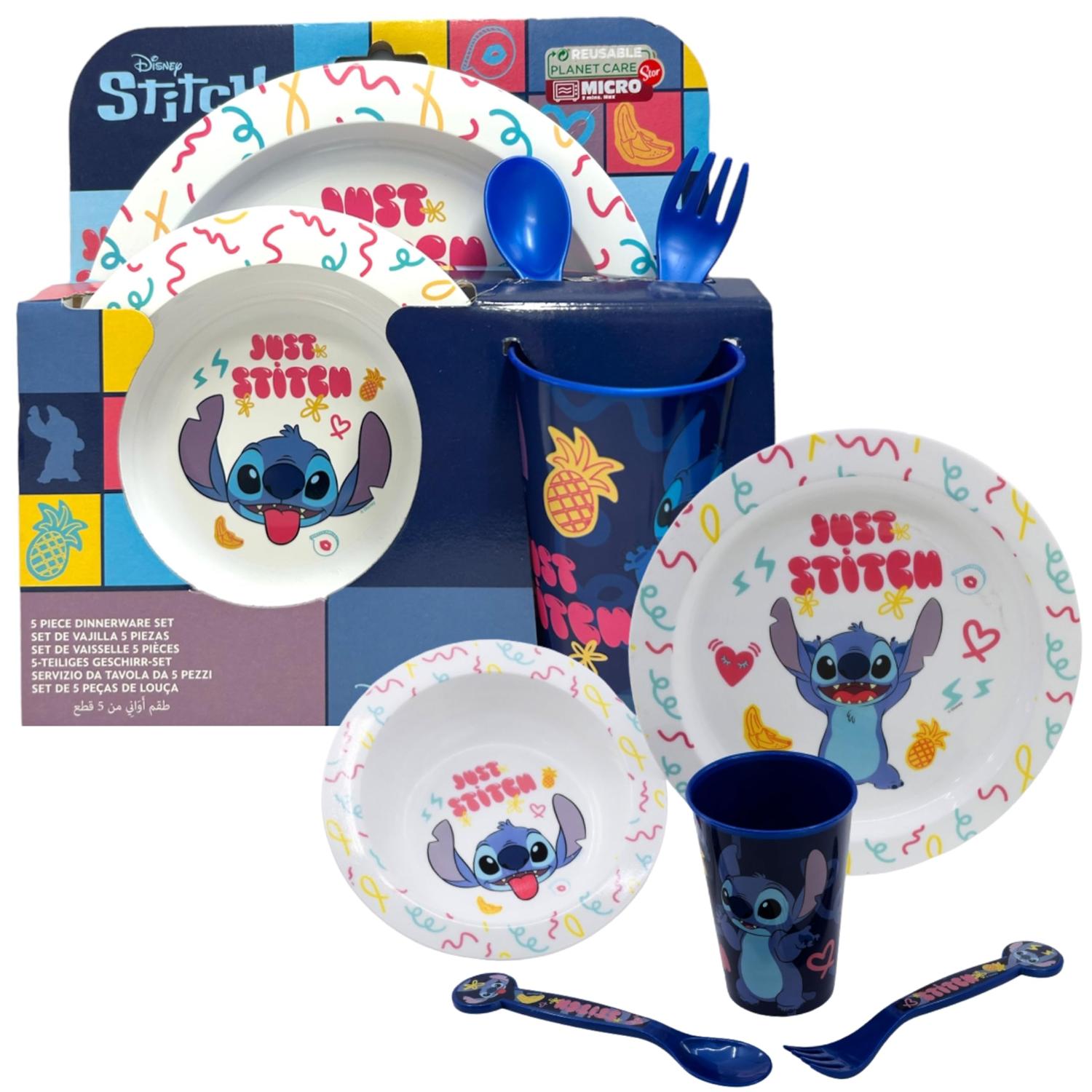 5 Piece Kids Dinnerware Set BPA-Free Plastic Plate Bowl Cup Fork &amp; Spoon