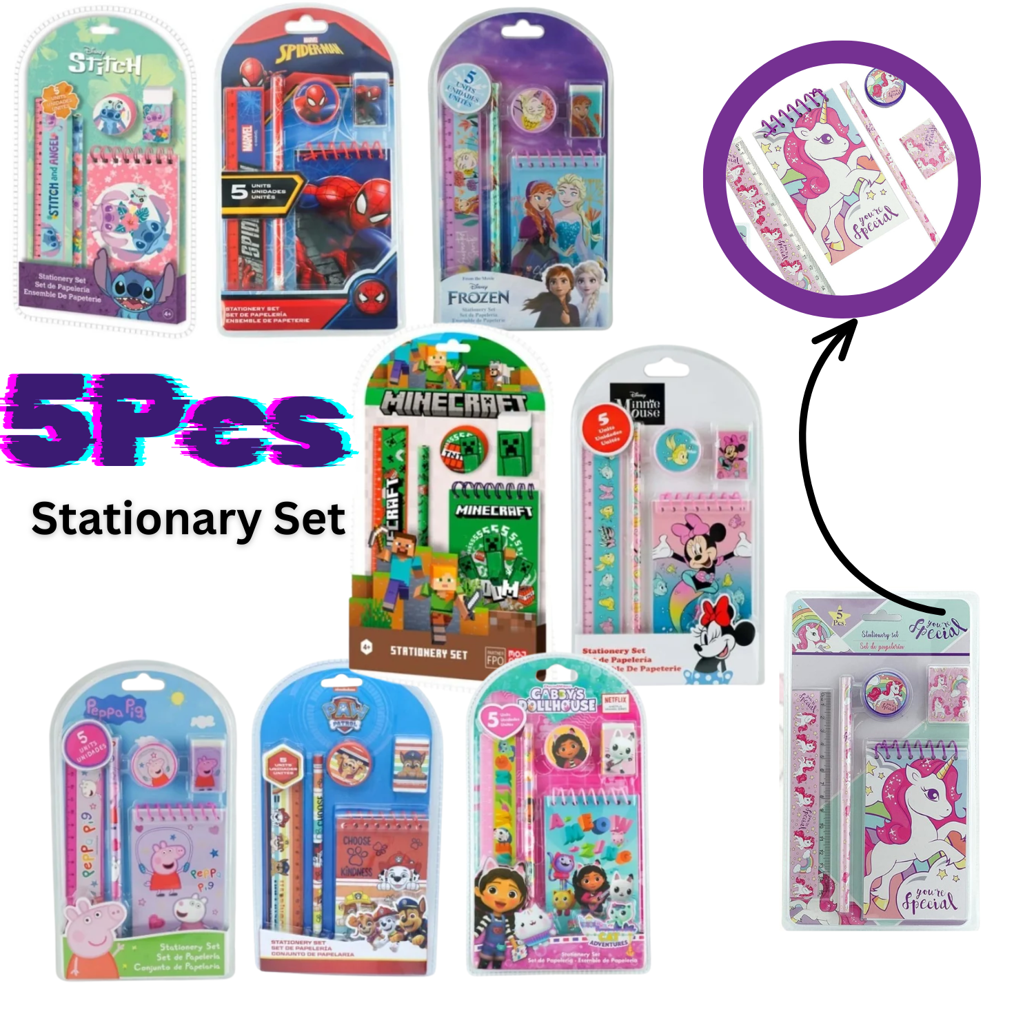 5PCs School Stationery Set - Assorted