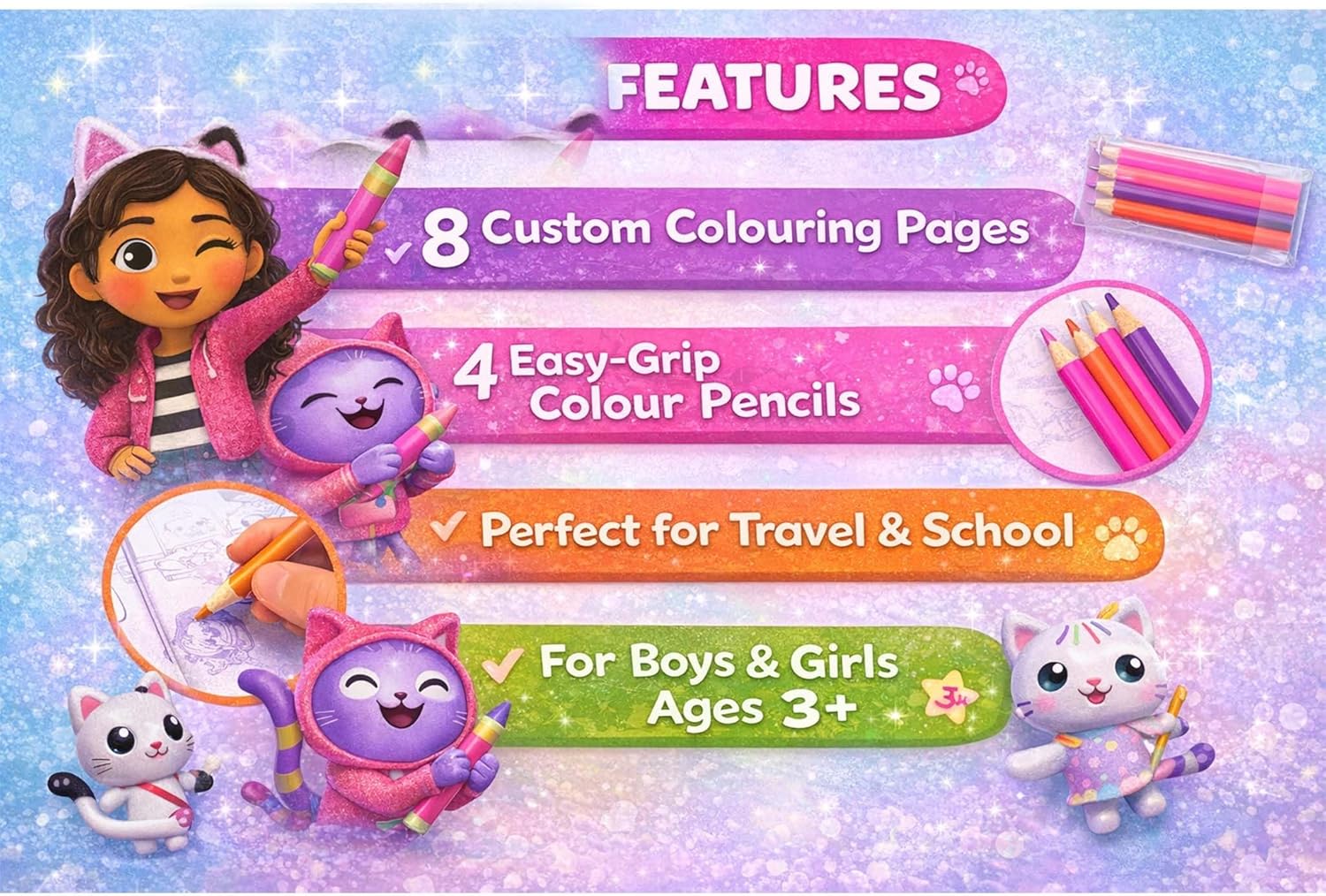 Kids Colouring Activity Set with Pencils - Assorted