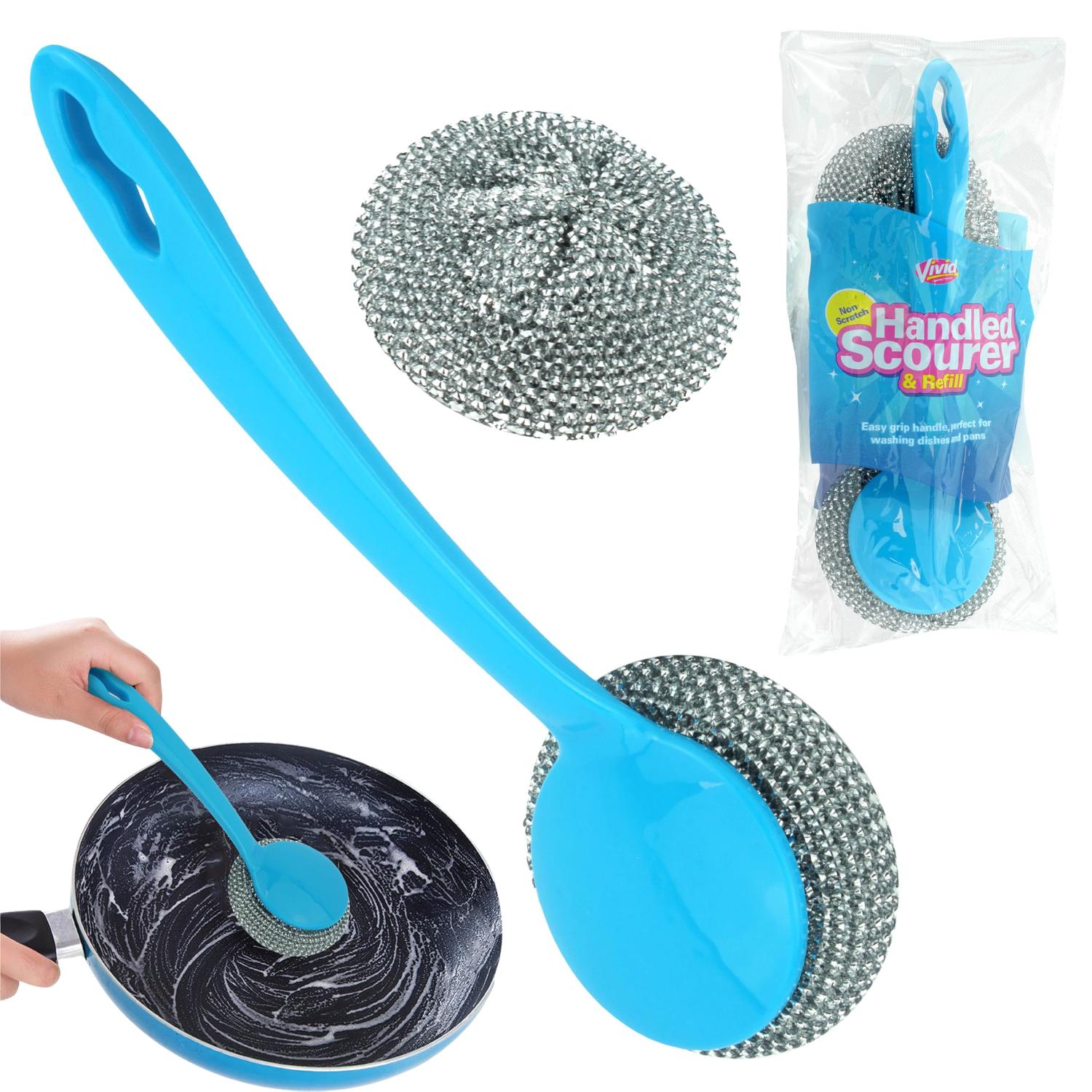 Handled Washing Up Scourer Set Non-Scratch Steel Scrubbers