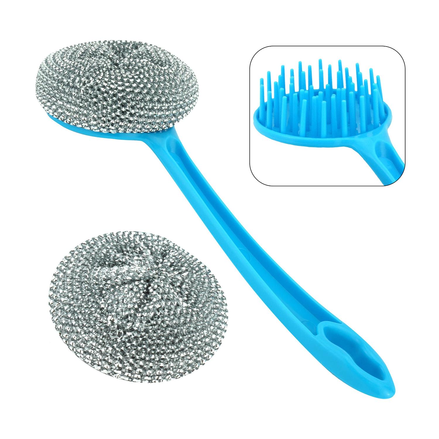 Handled Washing Up Scourer Set Non-Scratch Steel Scrubbers