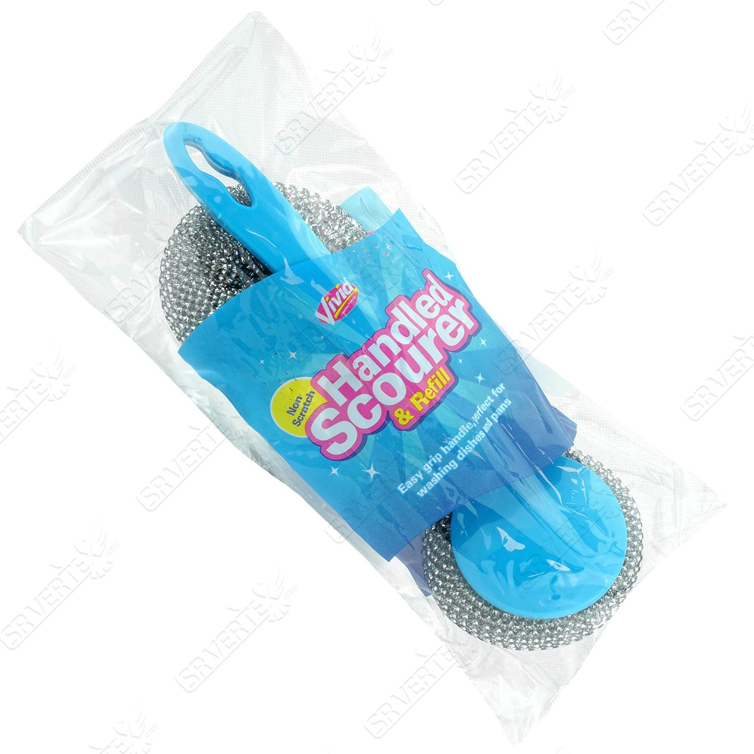 Handled Washing Up Scourer Set Non-Scratch Steel Scrubbers