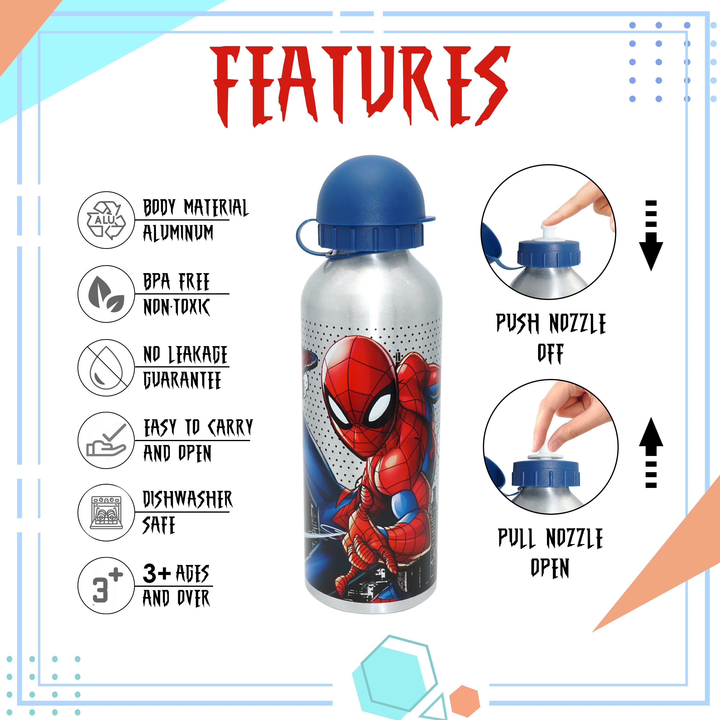 Spiderman Aluminium Water Bottle 500ml