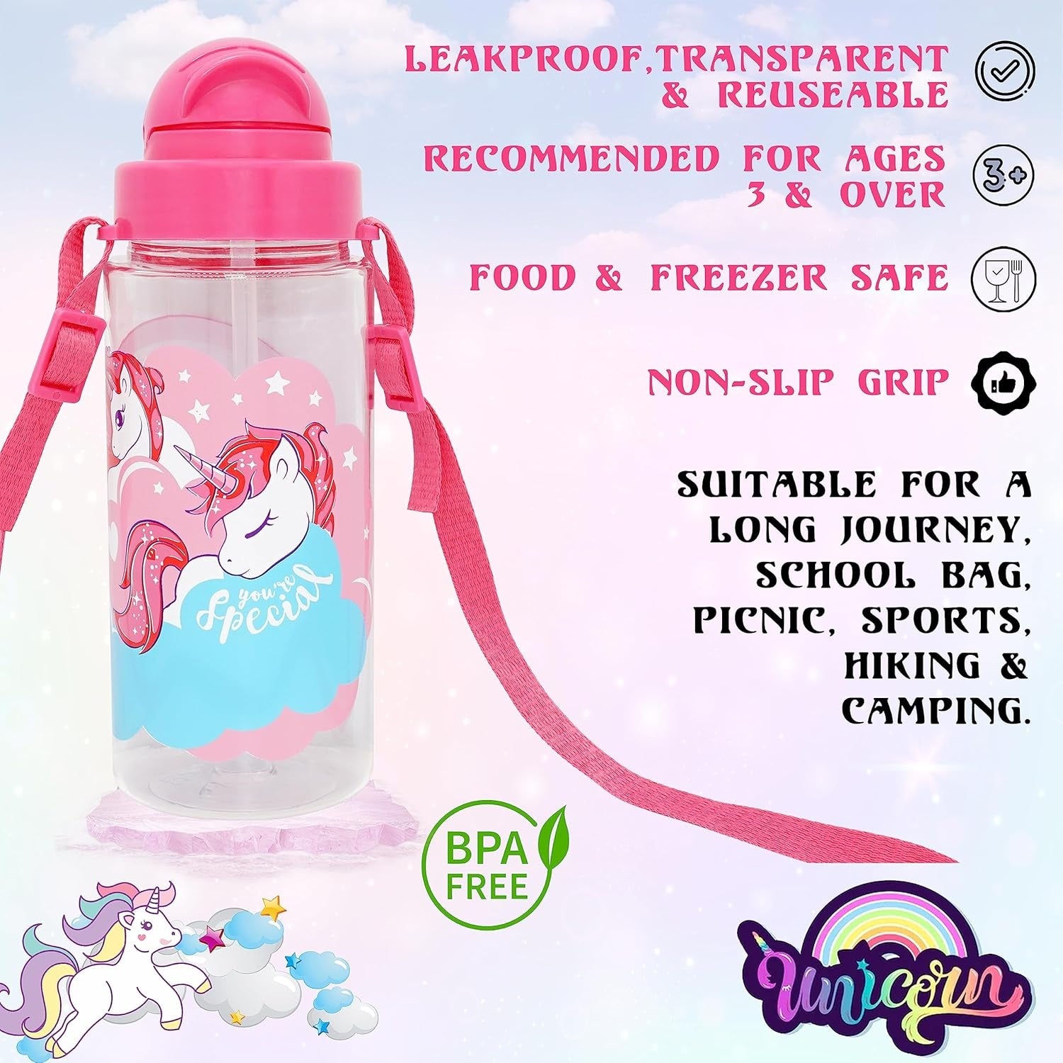 500ml Tritan Water Bottle with Strap for Children