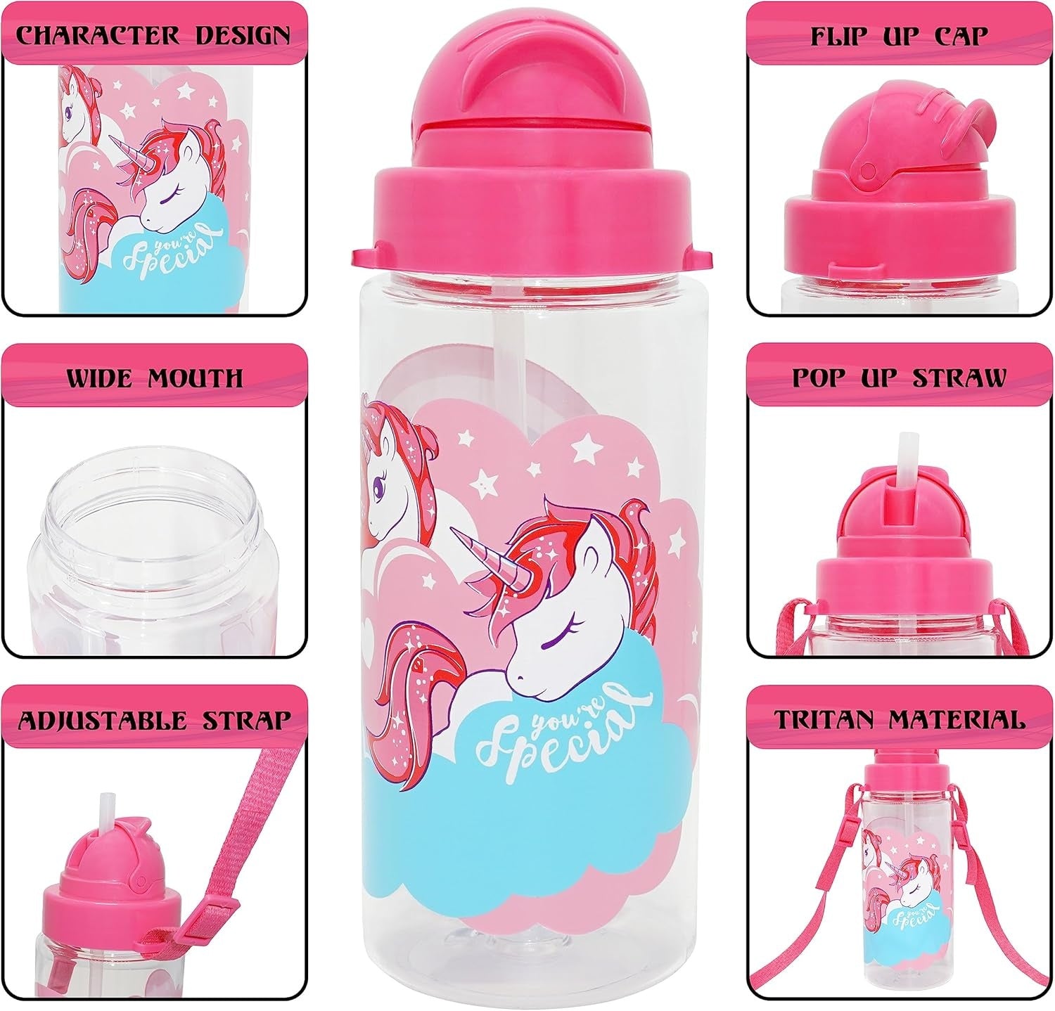 500ml Tritan Water Bottle with Strap for Children