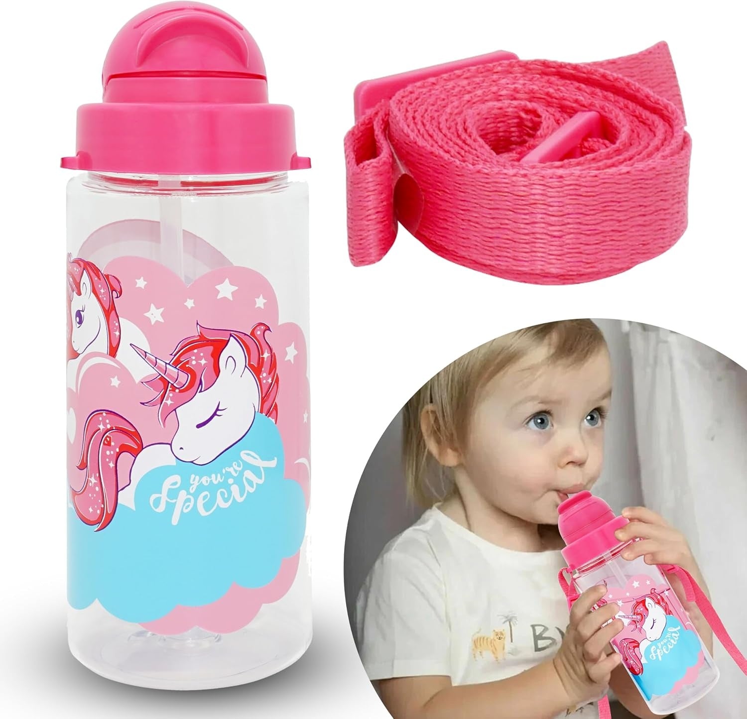 500ml Tritan Water Bottle with Strap for Children