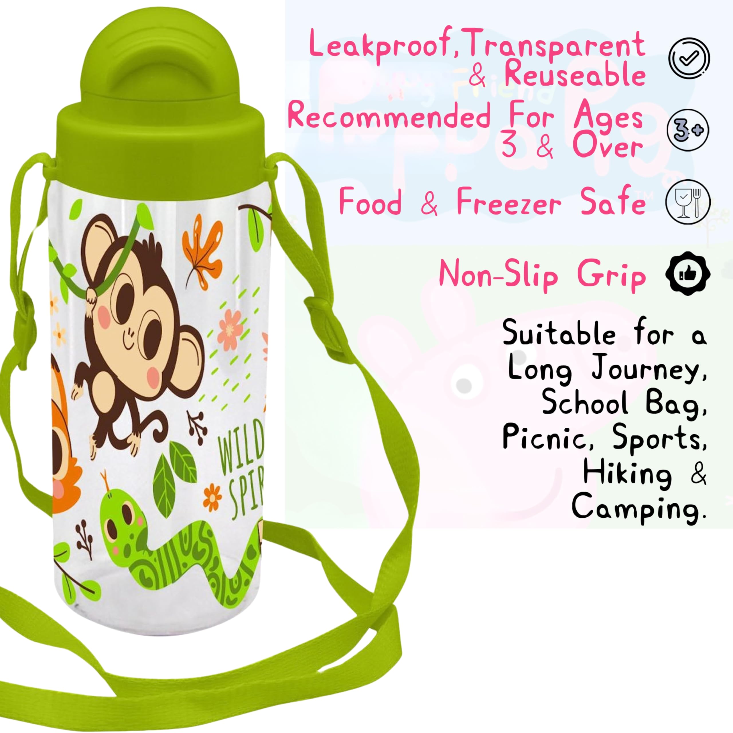 500ml Tritan Water Bottle with Strap for Children