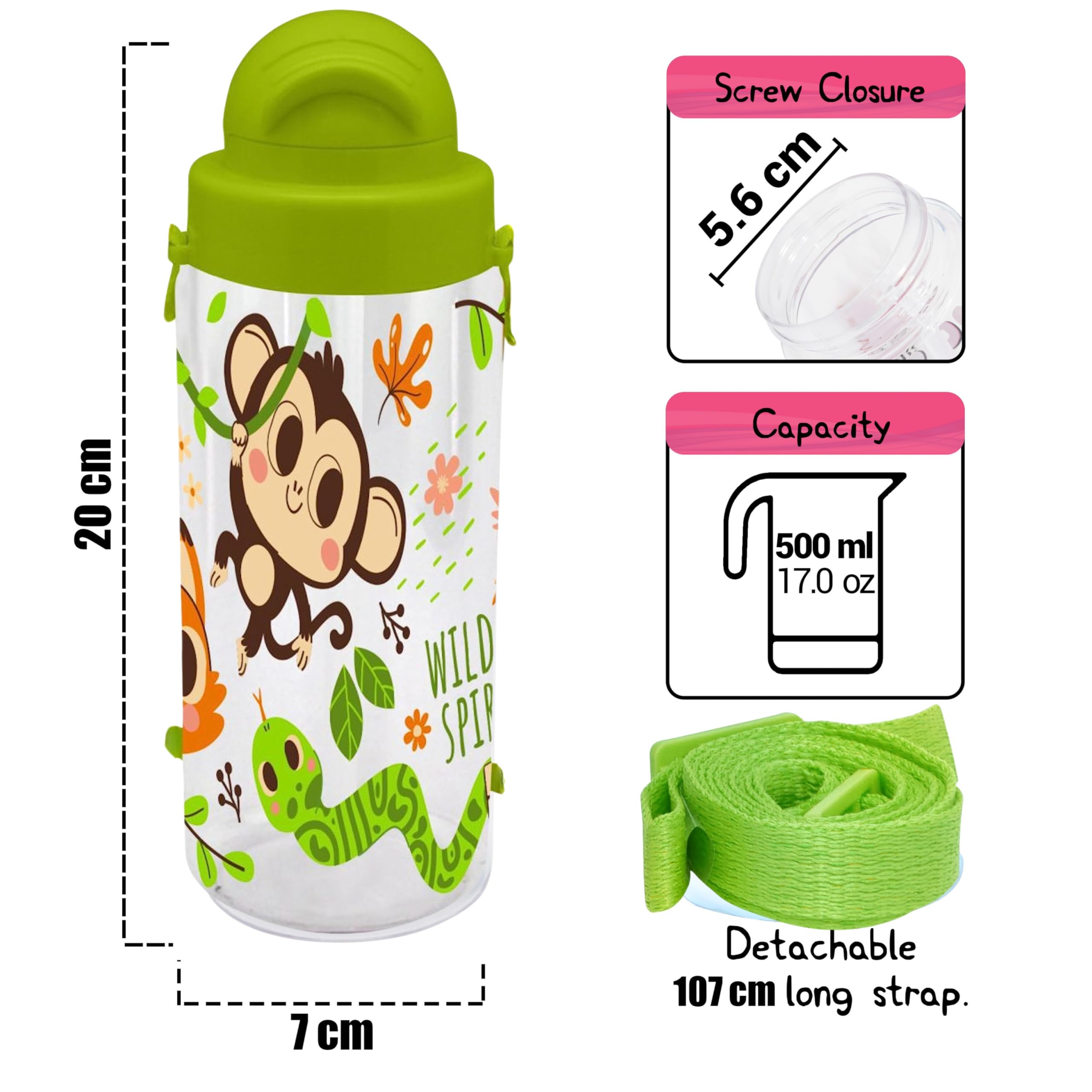 500ml Tritan Water Bottle with Strap for Children