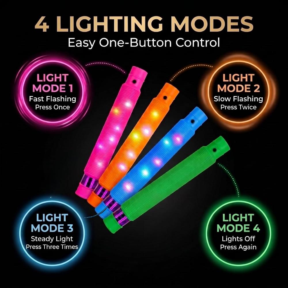 20cm Light Up Pop Tubes Fidget Toys 4Pk