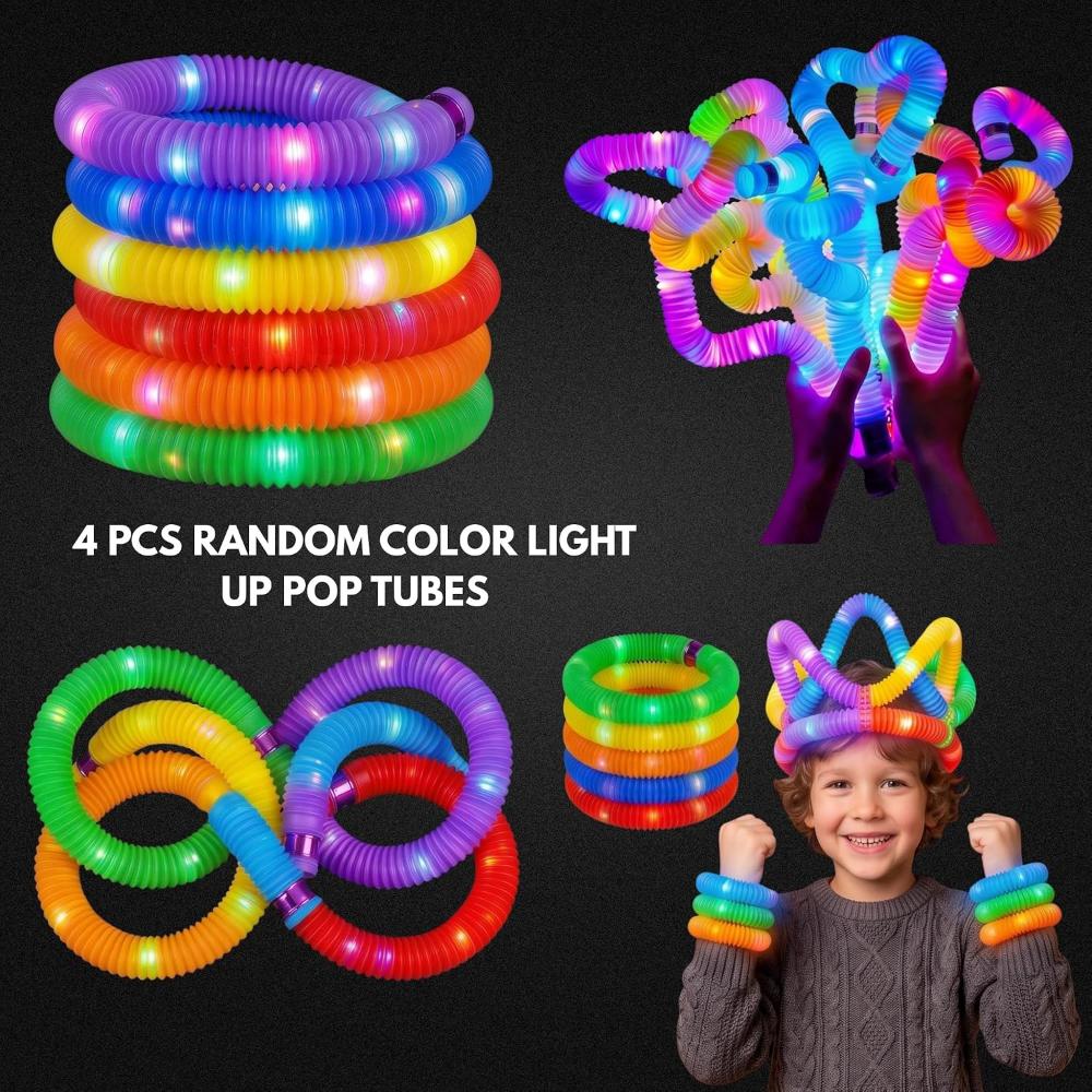 20cm Light Up Pop Tubes Fidget Toys 4Pk