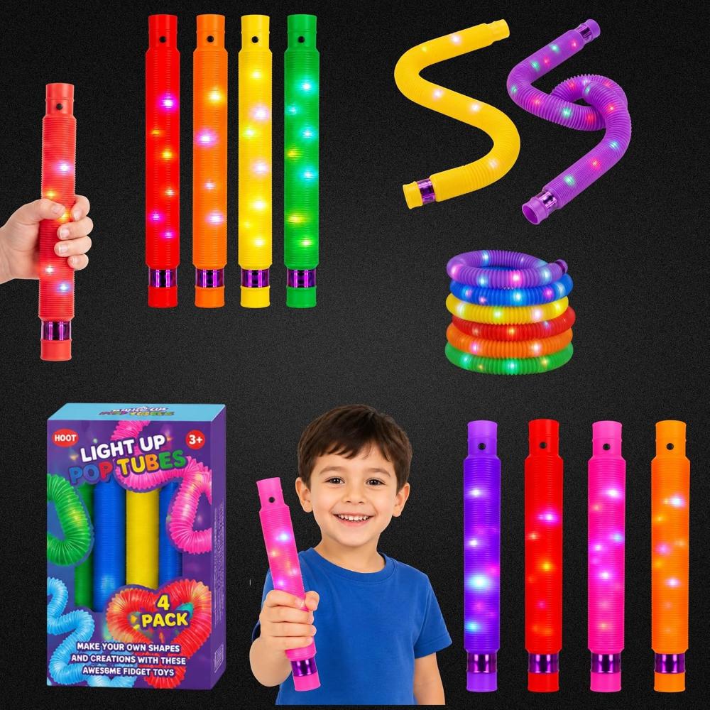 20cm Light Up Pop Tubes Fidget Toys 4Pk