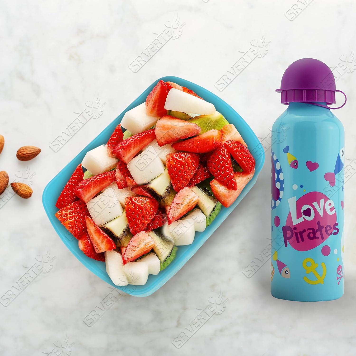 Kids Plastic Lunchbox with Aluminium Water Bottle Set - Assorted