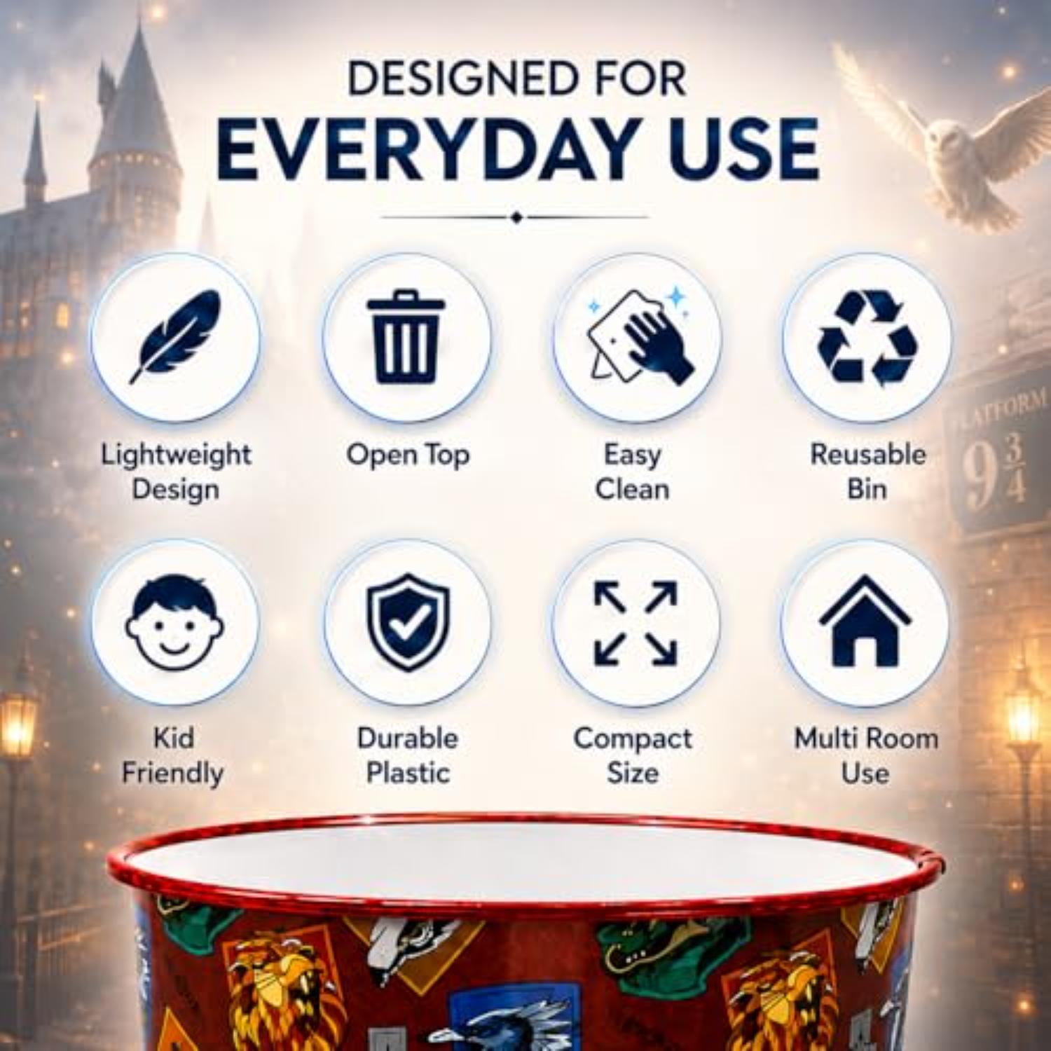 Kids 7L Plastic Dustbin Round Open Top Waste Paper Bin 22cm