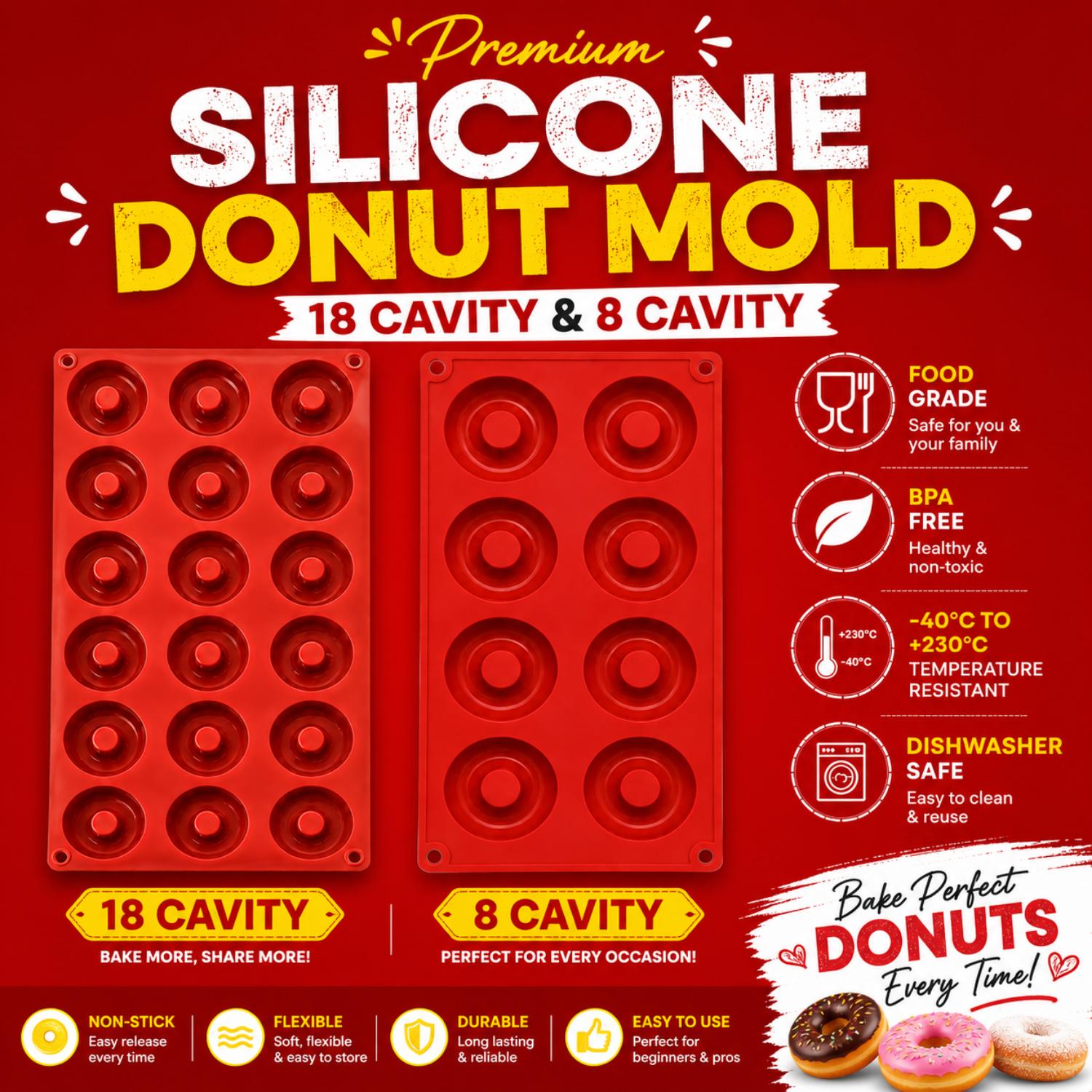Non Stick Silicone Donut Mould 18 & 8 Cavity - Assorted
