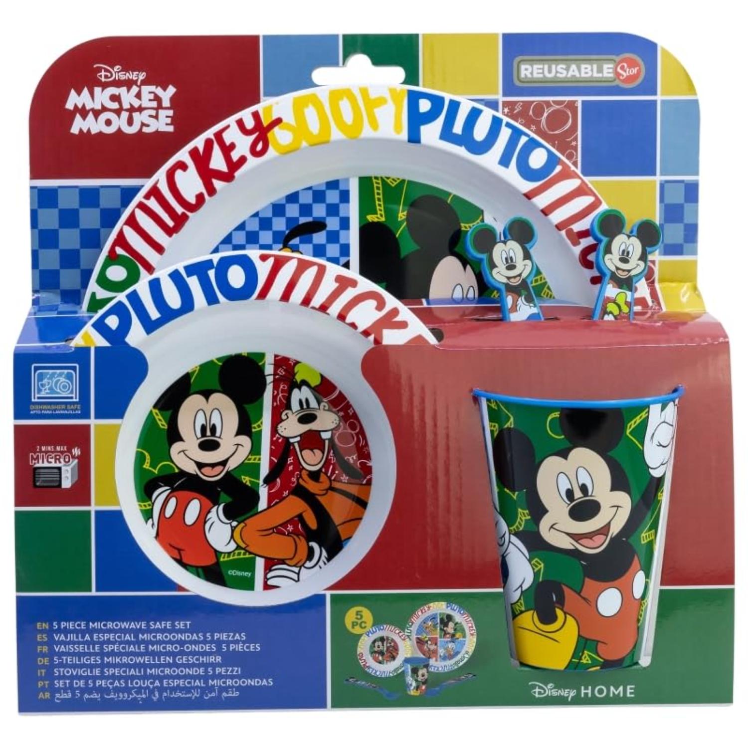 5 Piece Kids Dinnerware Set BPA-Free Plastic Plate Bowl Cup Fork &amp; Spoon