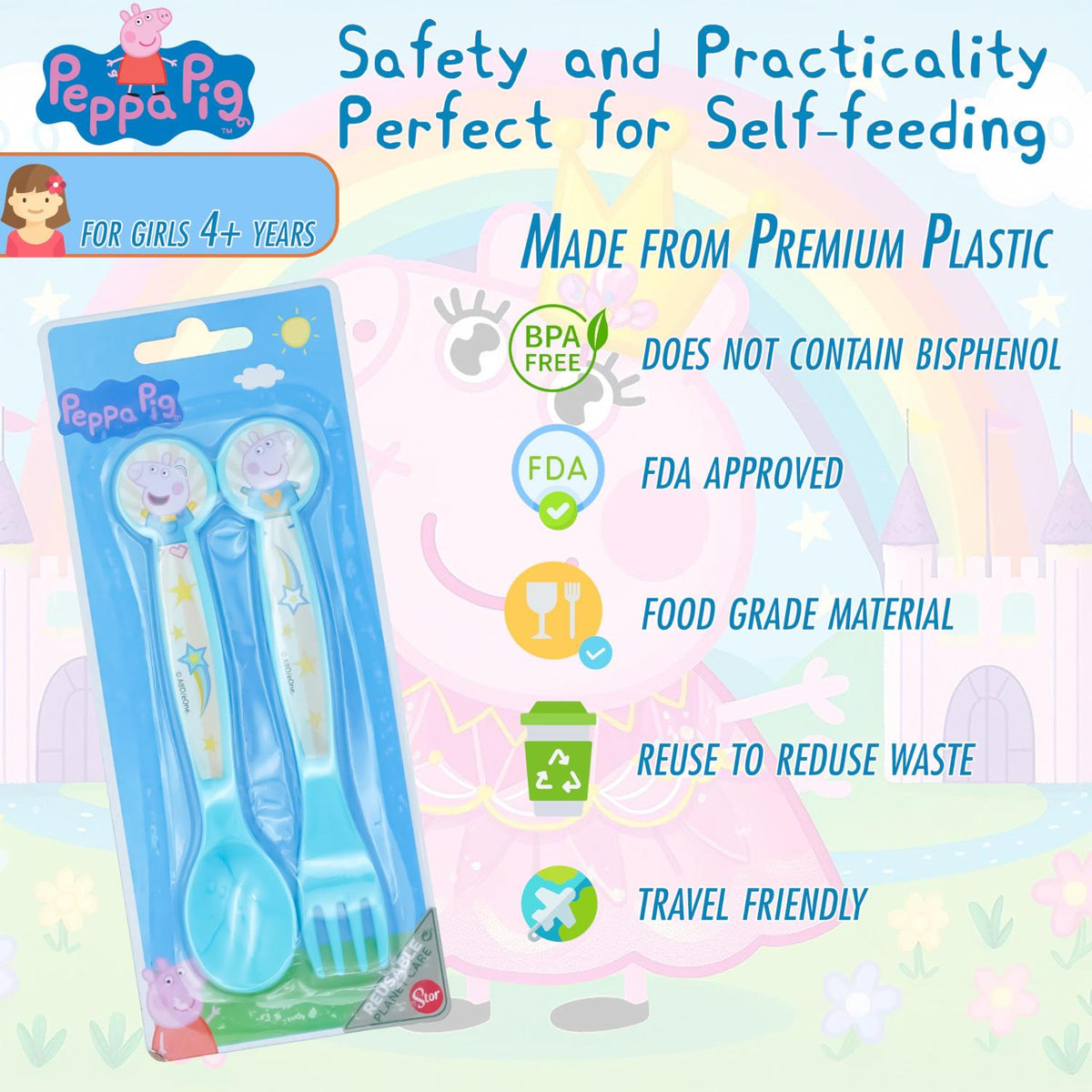 Peppa Pig Kids Licensed 2 Piece Cutlery Set BPA-Free Plastic Spoon & Fork – view 4