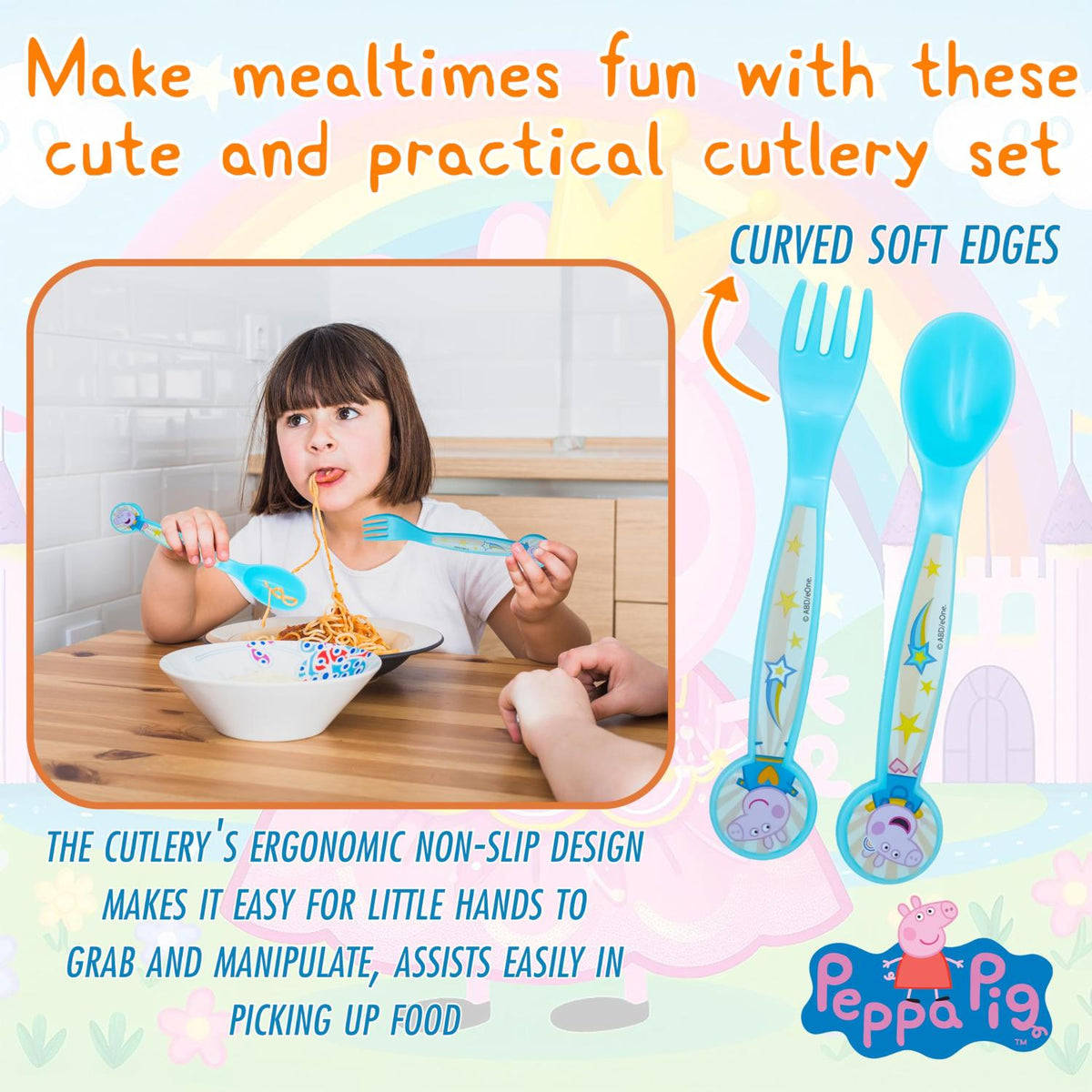 Peppa Pig Kids Licensed 2 Piece Cutlery Set BPA-Free Plastic Spoon & Fork – view 6