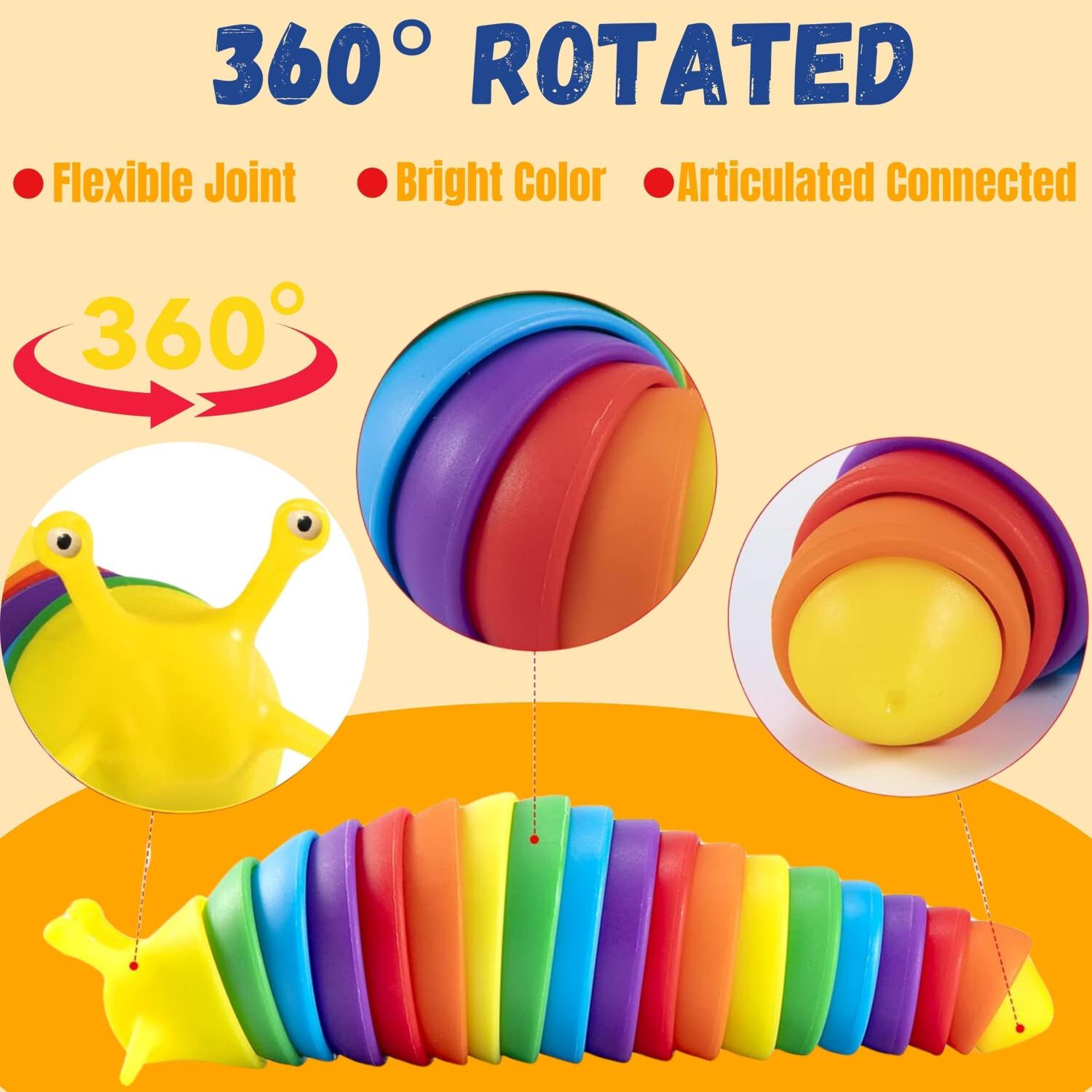 Rainbow Slug Fidget Toy Sensory Click- 20cm
