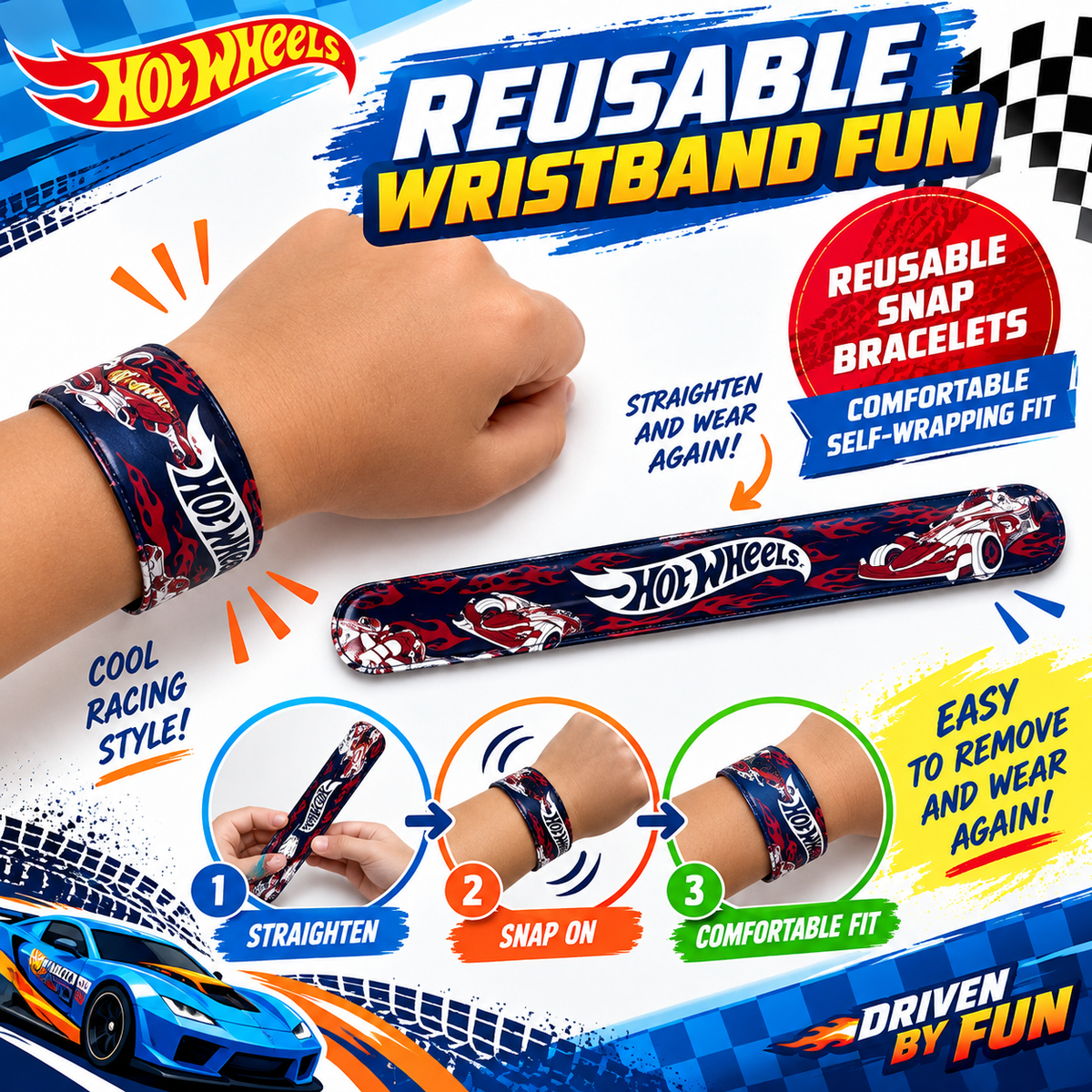 Hot Wheels Kids Licensed Slap Bands