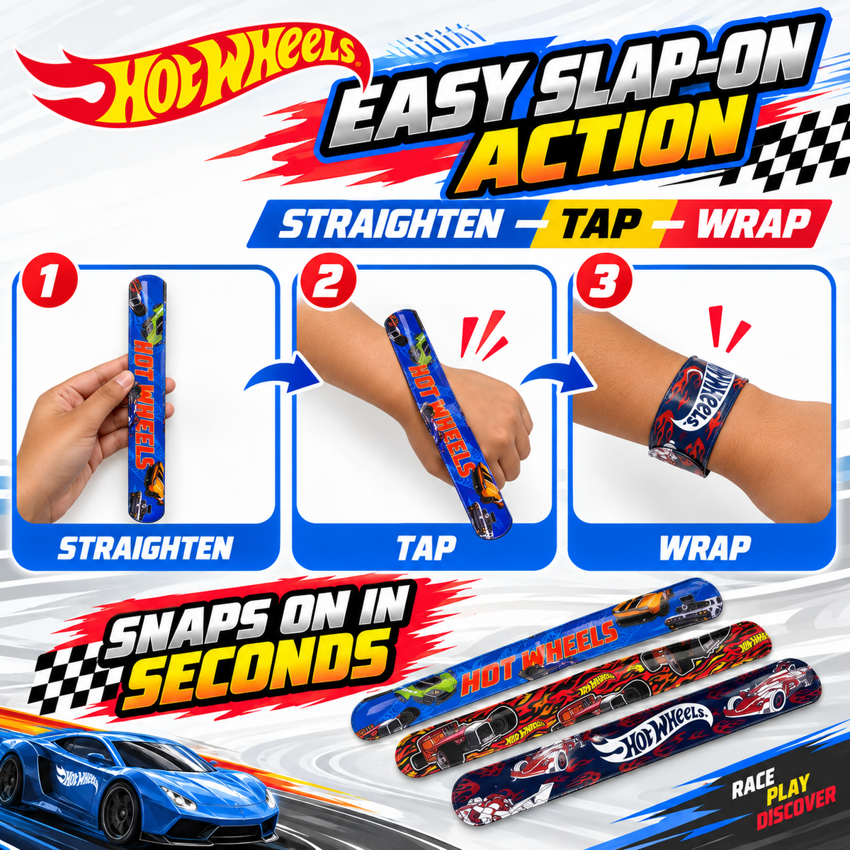 Hot Wheels Kids Licensed Slap Bands