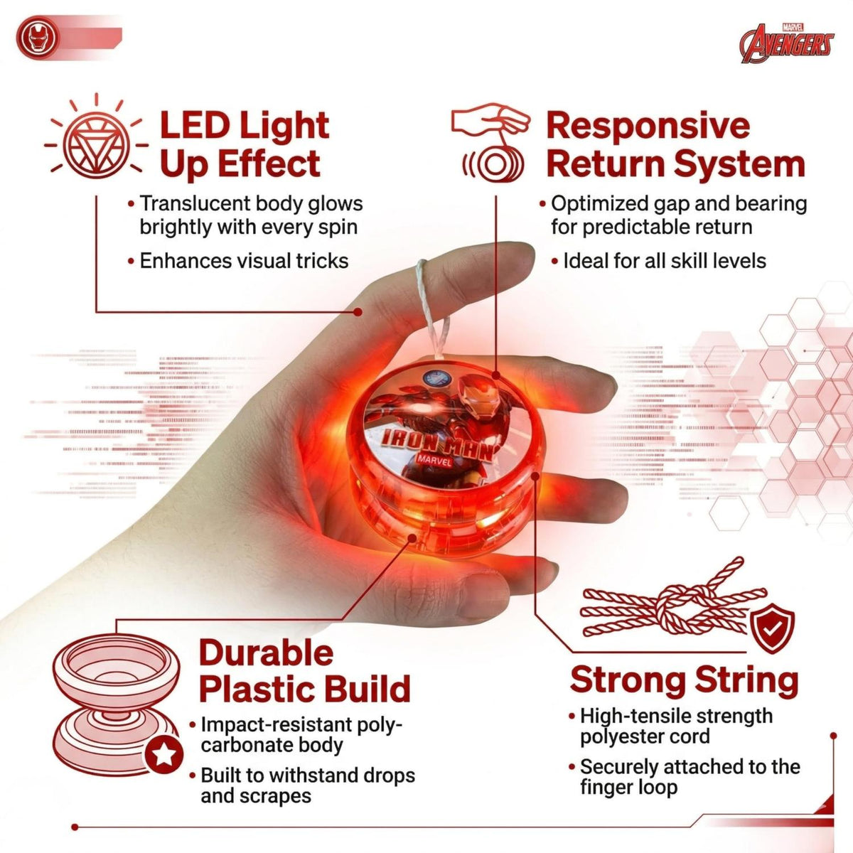 Iron Man Kids Licensed LED Light-Up YoYo 5.5cm – view 6