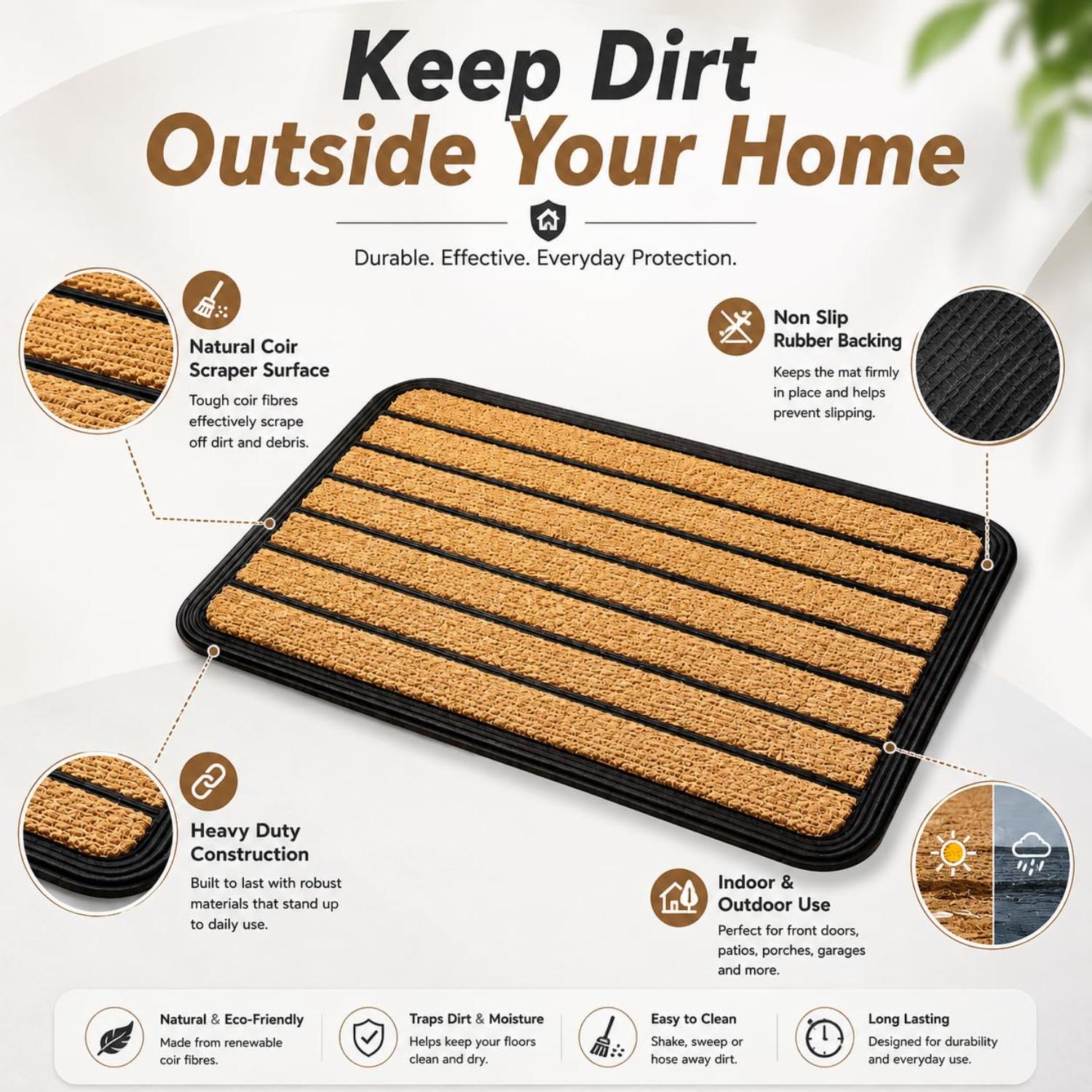 Coir & Rubber Door Mat Heavy Duty Non-Slip Entrance Mat