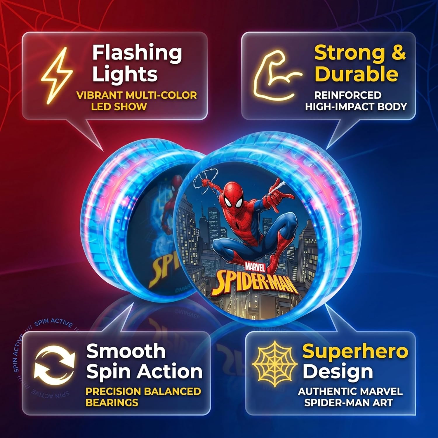 5.5cm Spiderman LED Light-Up YoYo with String For Kids