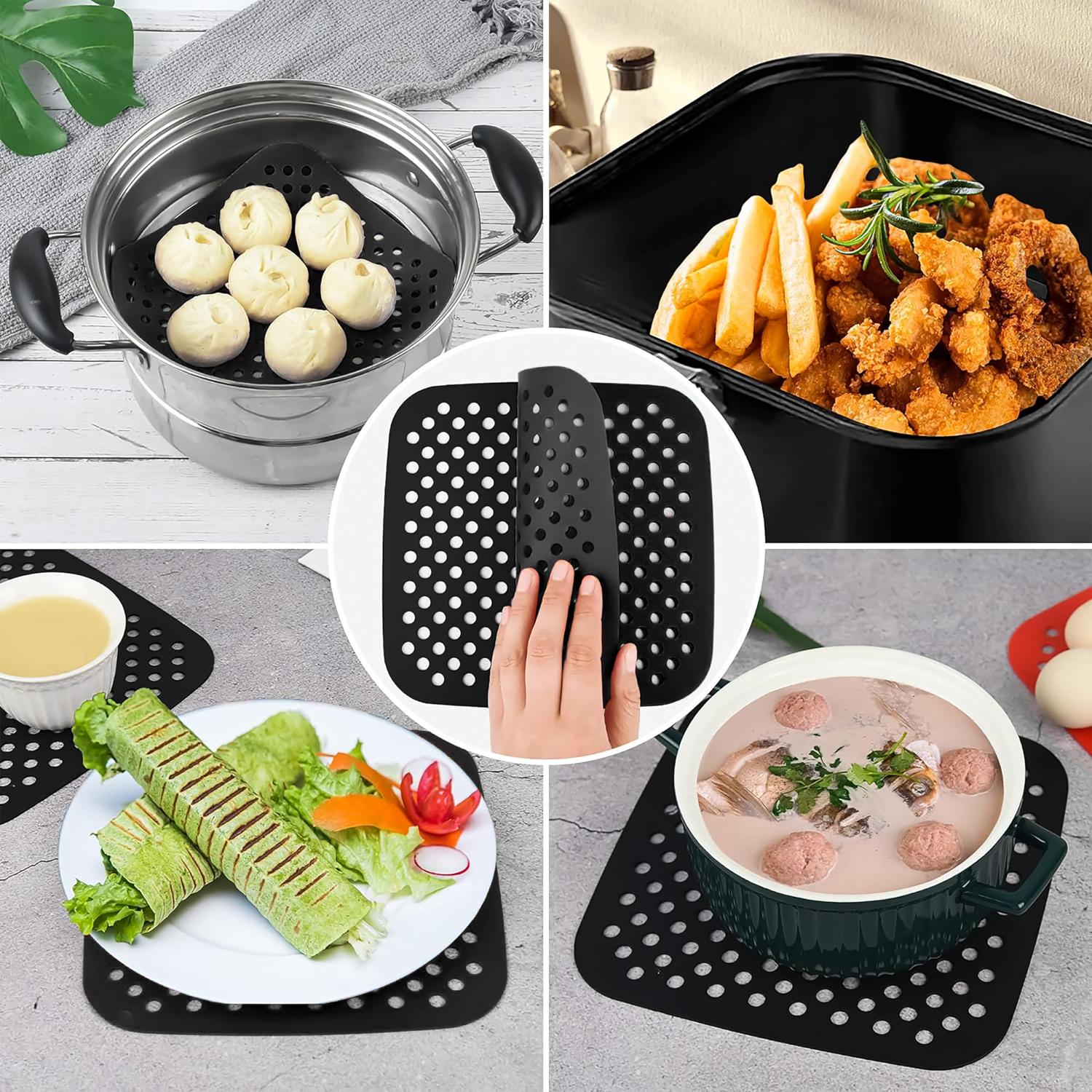 Reusable Silicone Air Fryer Mats Non-Stick Perforated Liners