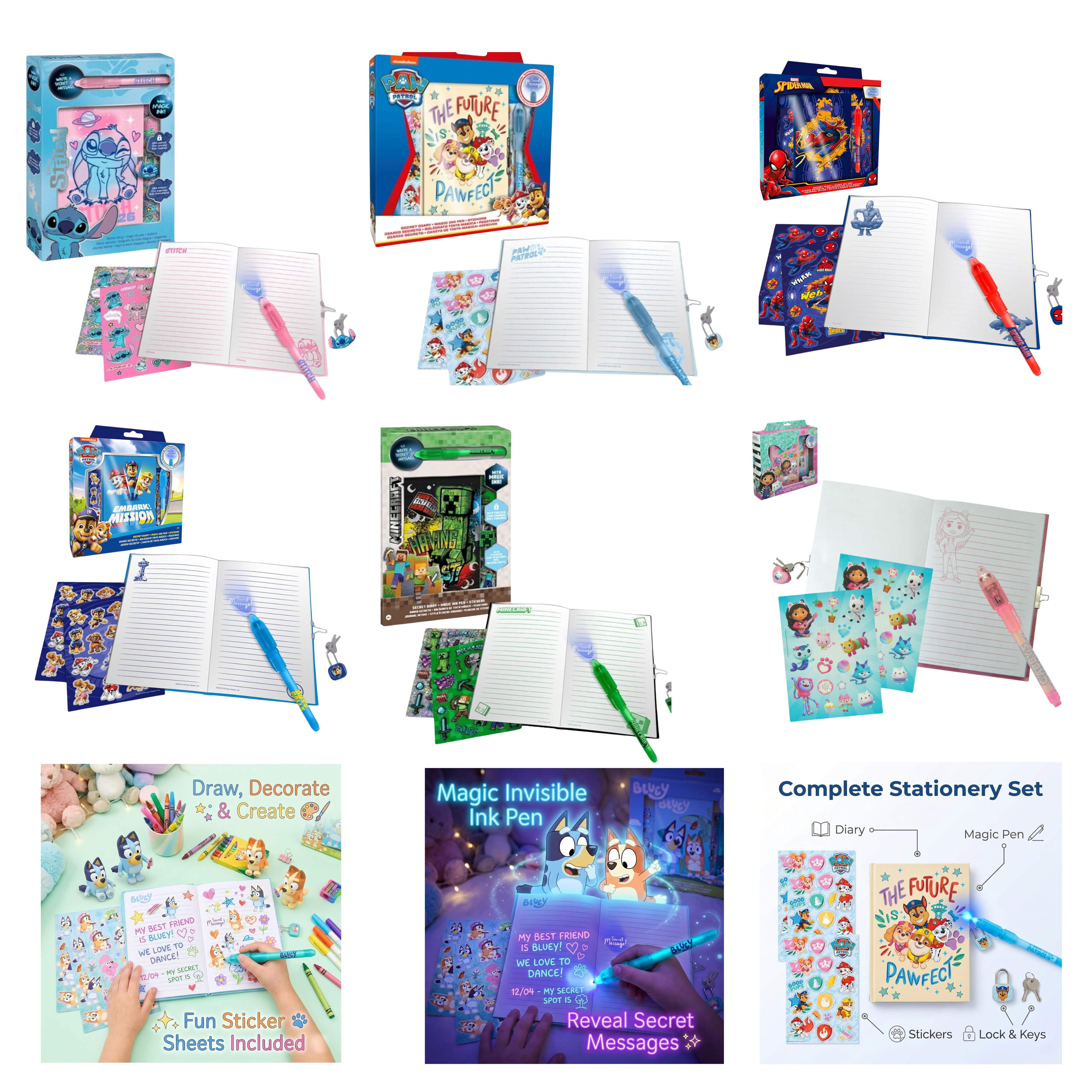 Kids Secret Diary & Magic Ink Pen Stationery Set - Assorted