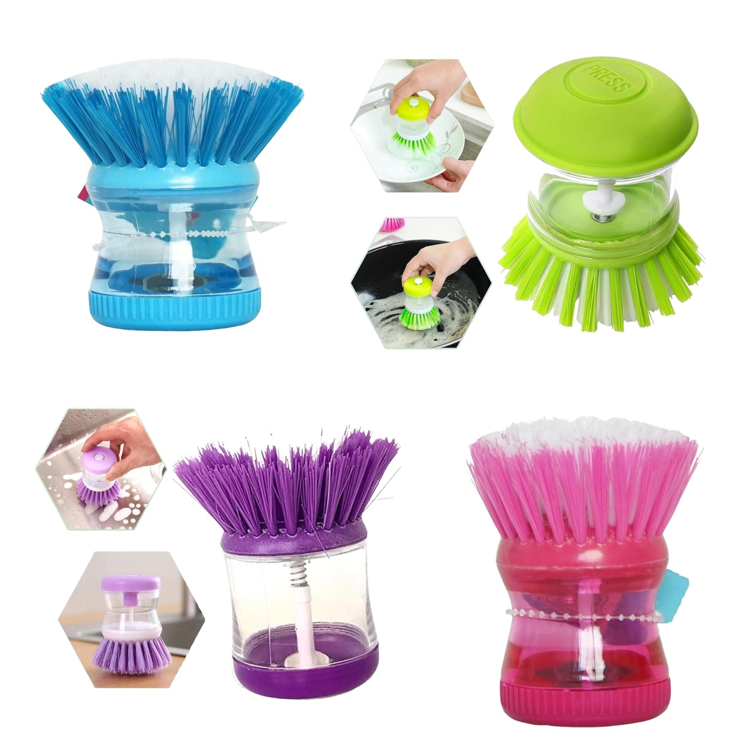 Soap Dispensing Washing Up Brush Kitchen Cleaning Scrubber