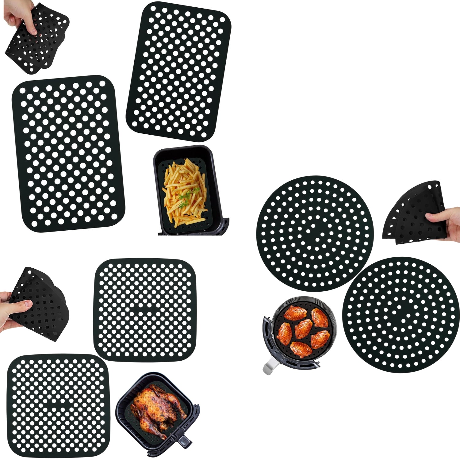 Reusable Silicone Air Fryer Mats Non-Stick Perforated Liners