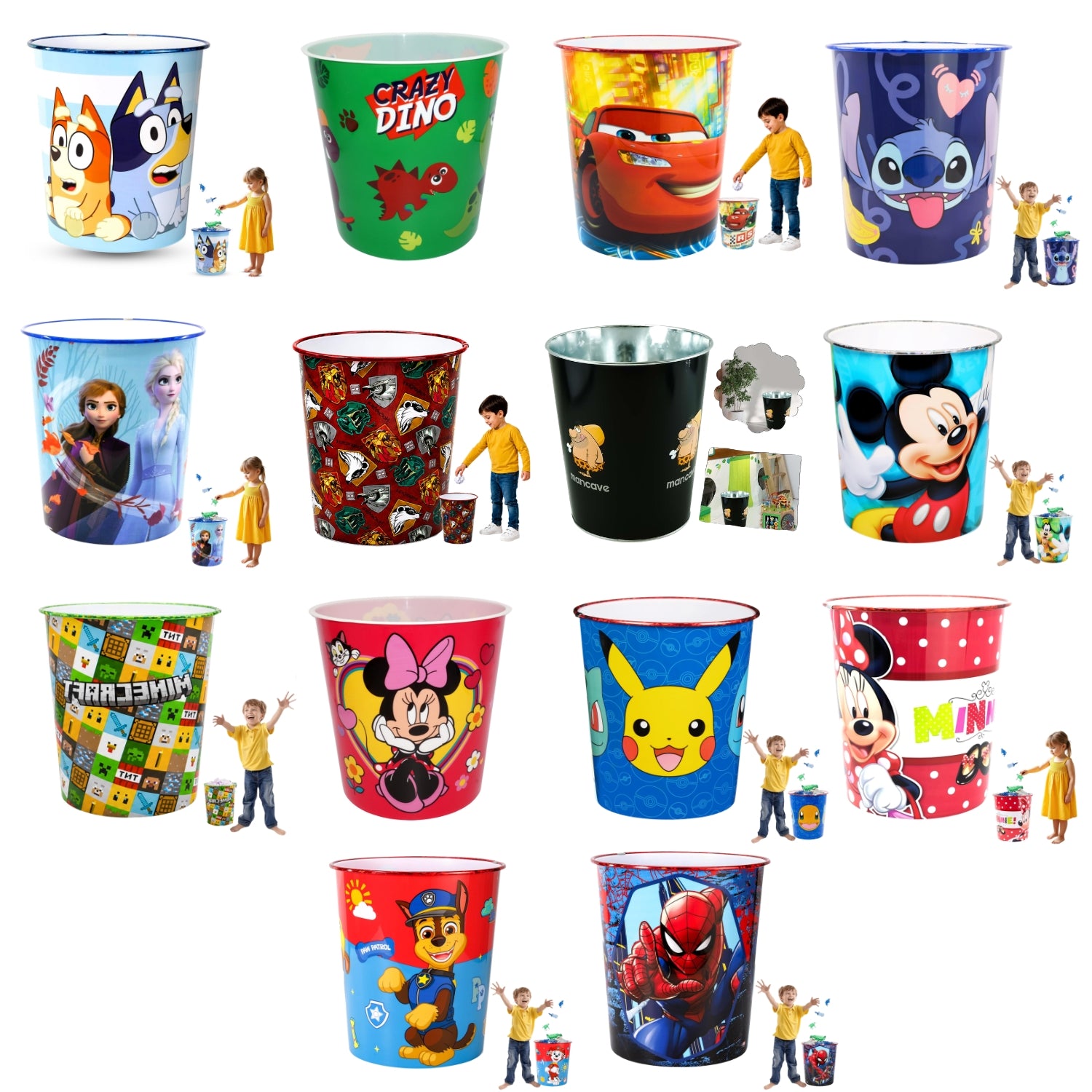 Kids 7L Plastic Dustbin Round Open Top Waste Paper Bin 22cm