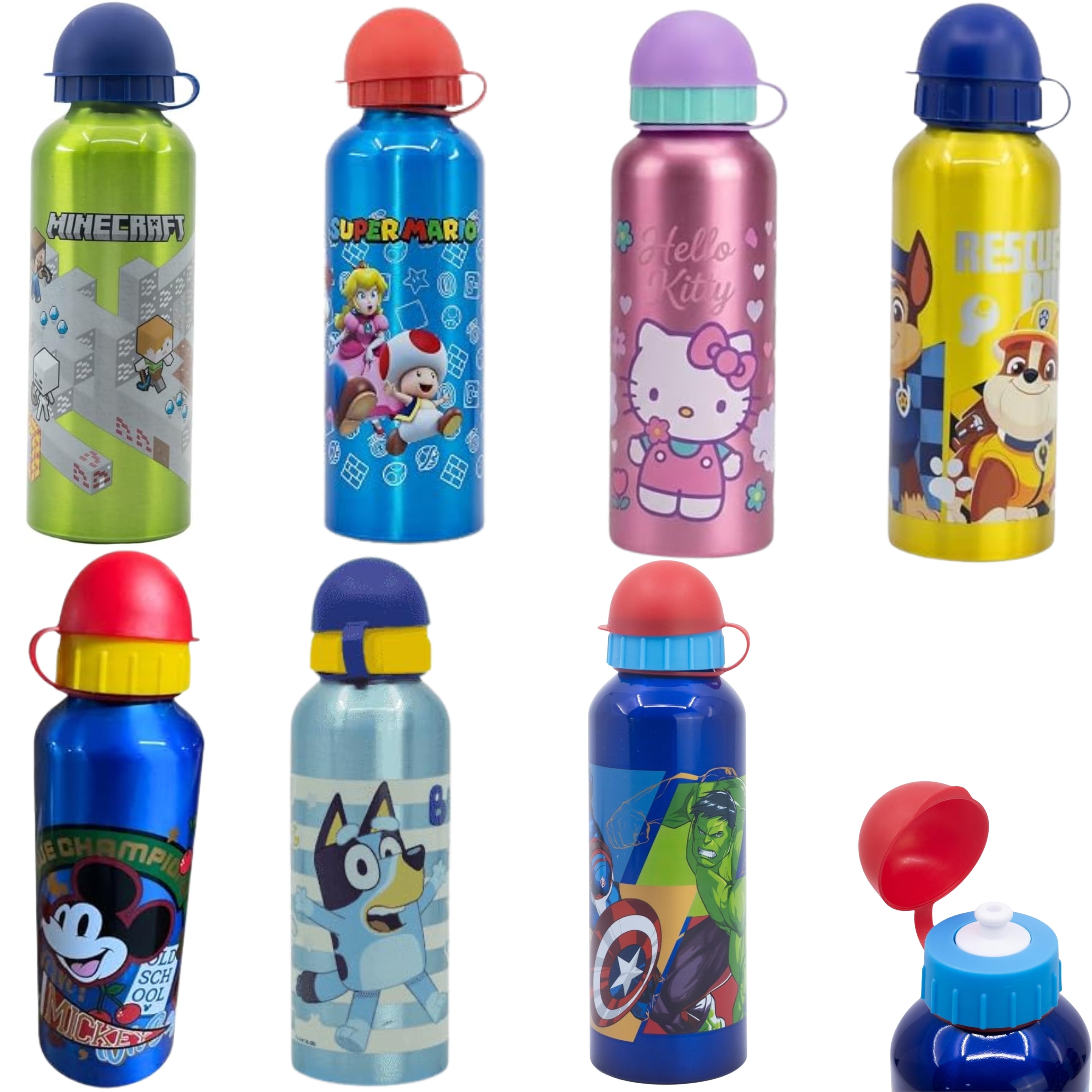 Assorted Character Aluminium Water Bottle 530ml – Lightweight Drinks Bottle for Kids, School, Sports & Travel