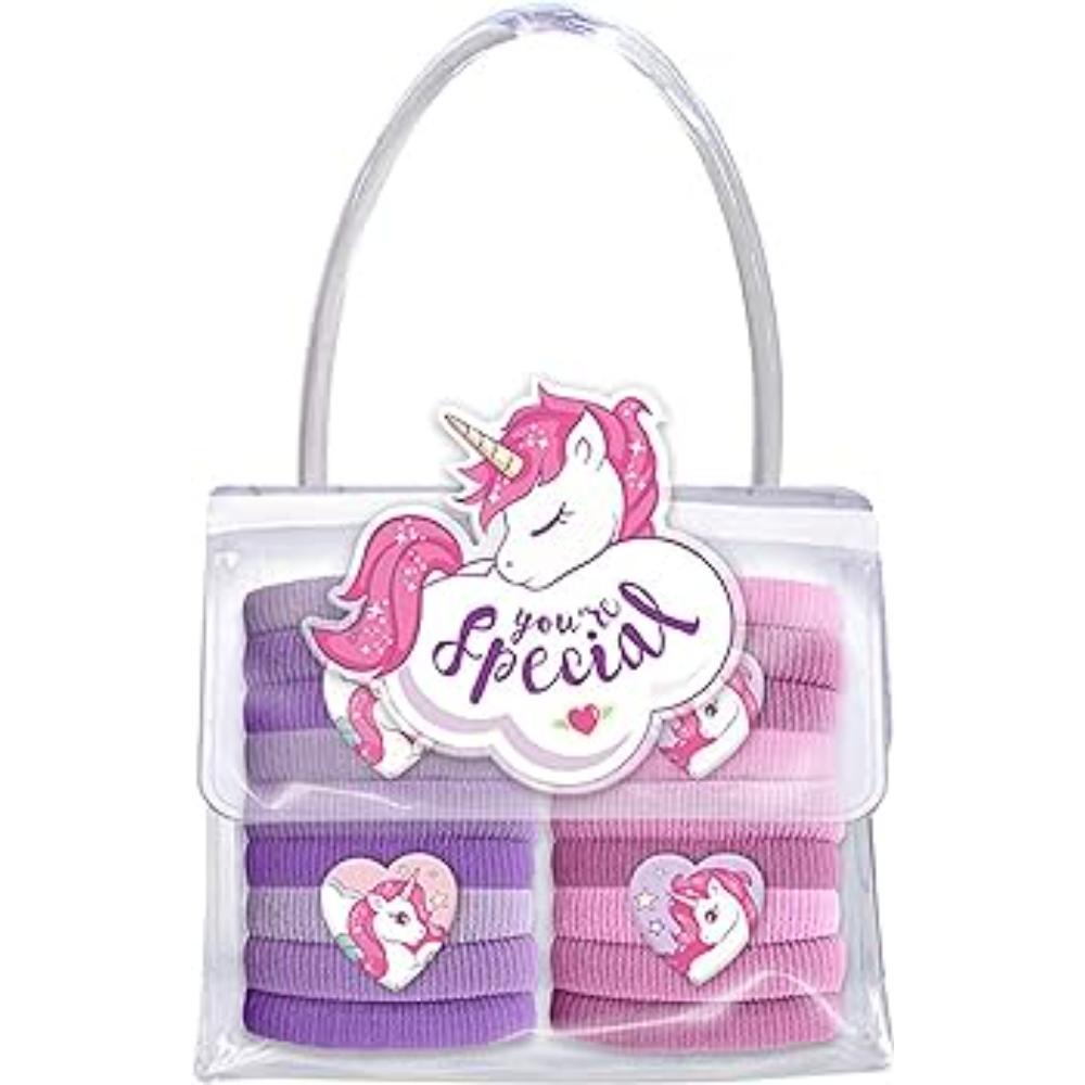 20 Multicolor Hair Ties In Pvc Bag-Unicorn