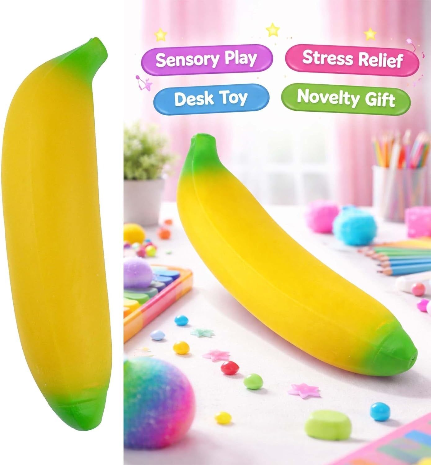 Banana Sensory Squishy Stretchy Toy – Assorted