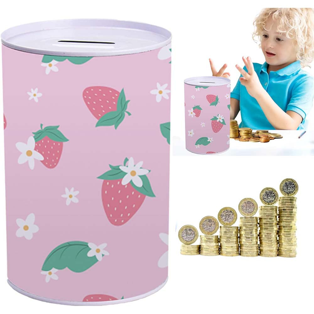 14.5cm Metal Girls Money Tin-Strawberry Design