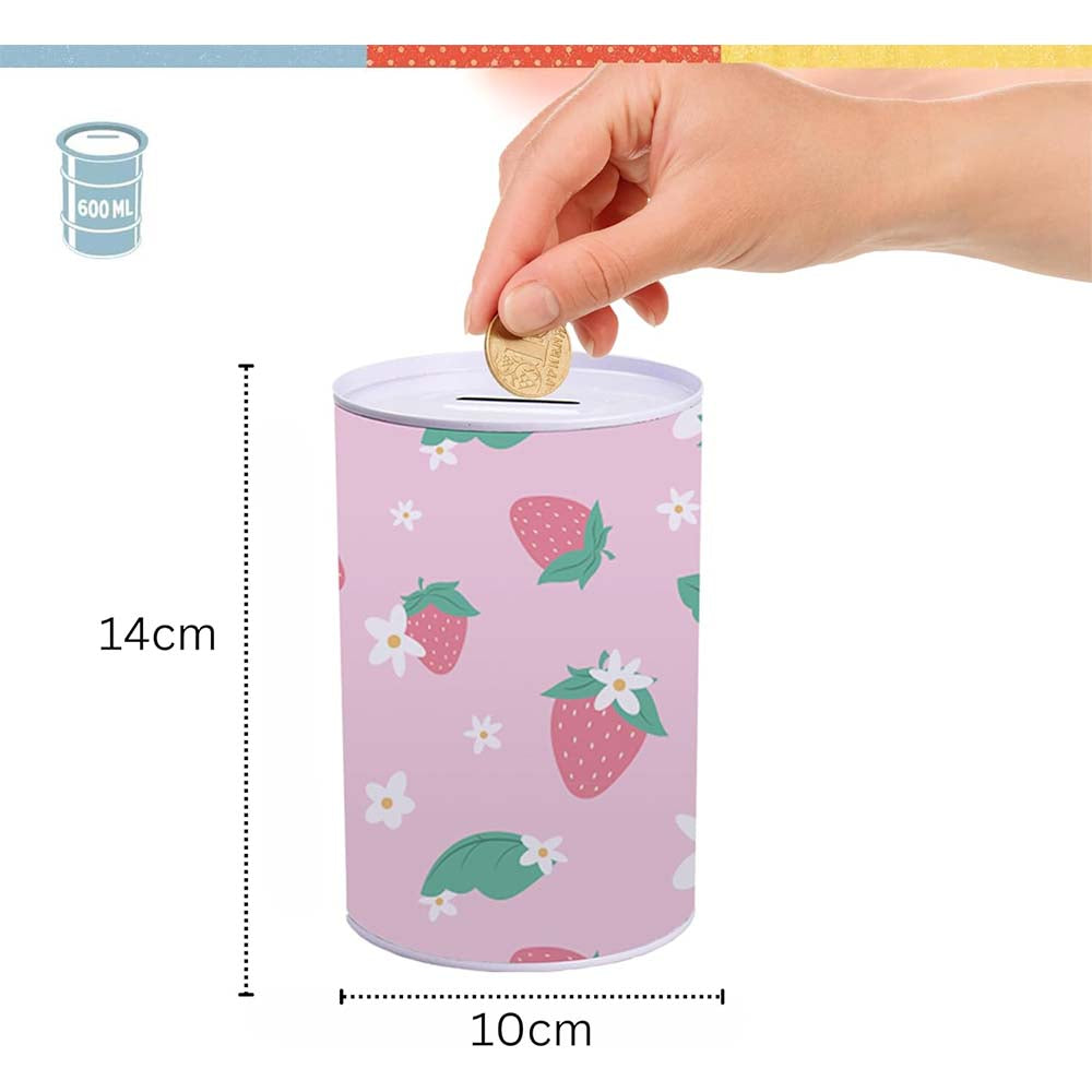 14.5cm Metal Girls Money Tin-Strawberry Design