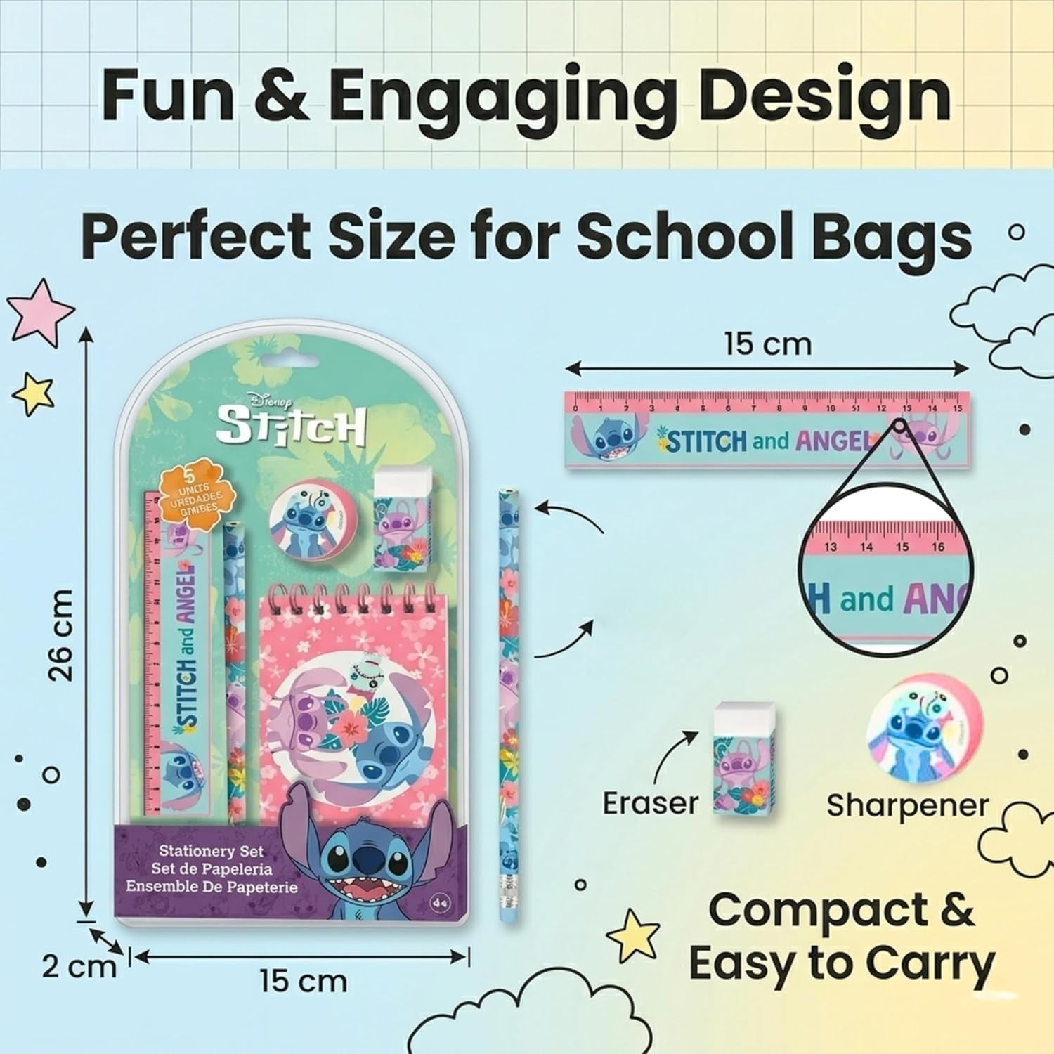 5PCs School Stationery Set - Assorted