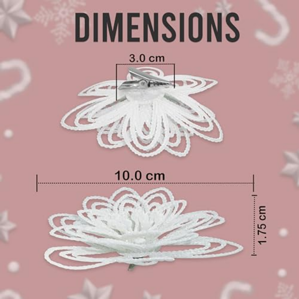 2Pcs White Christmas Flower Clip Ornaments - 10cm