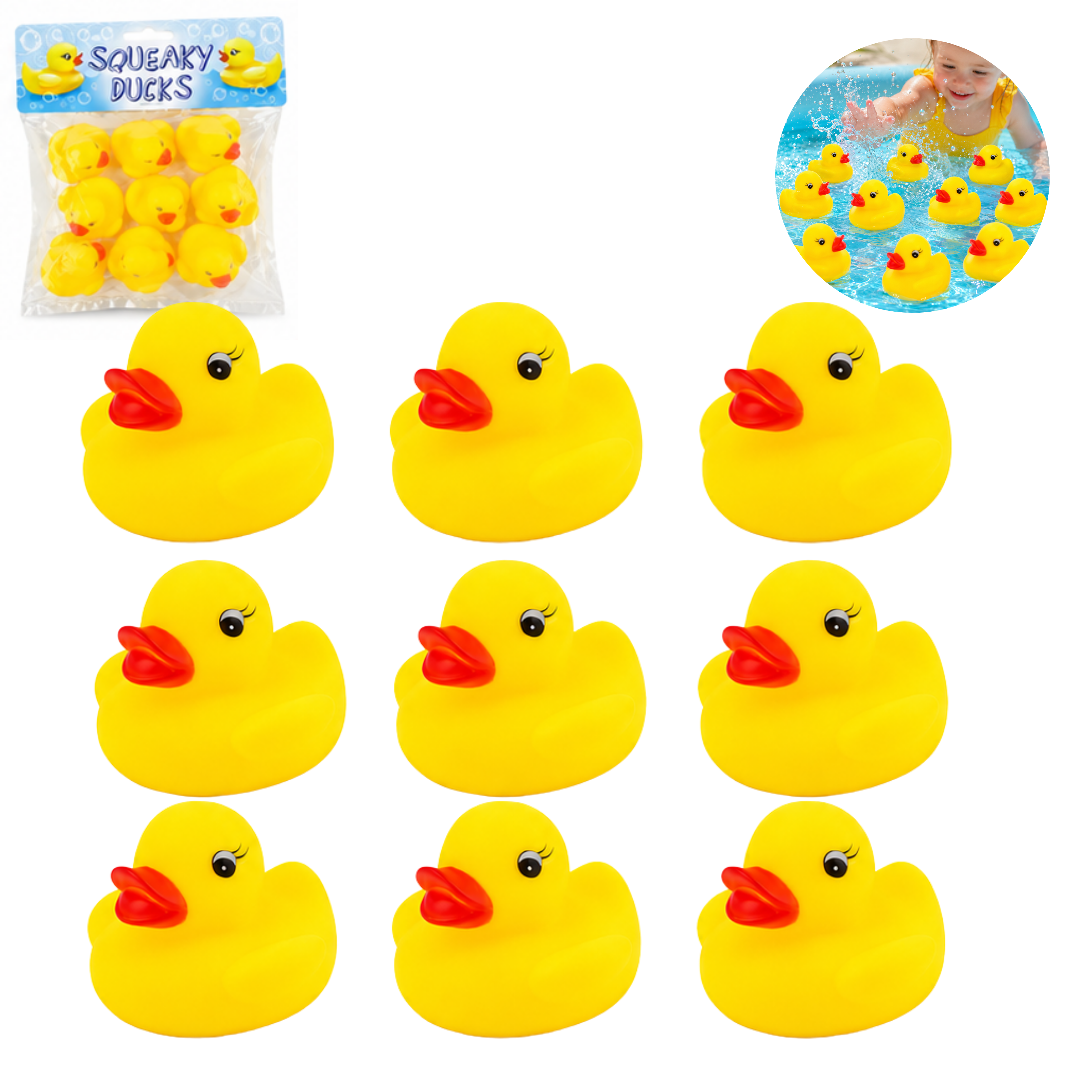 9Pcs Yellow Squeaky Bath Duck 5cm