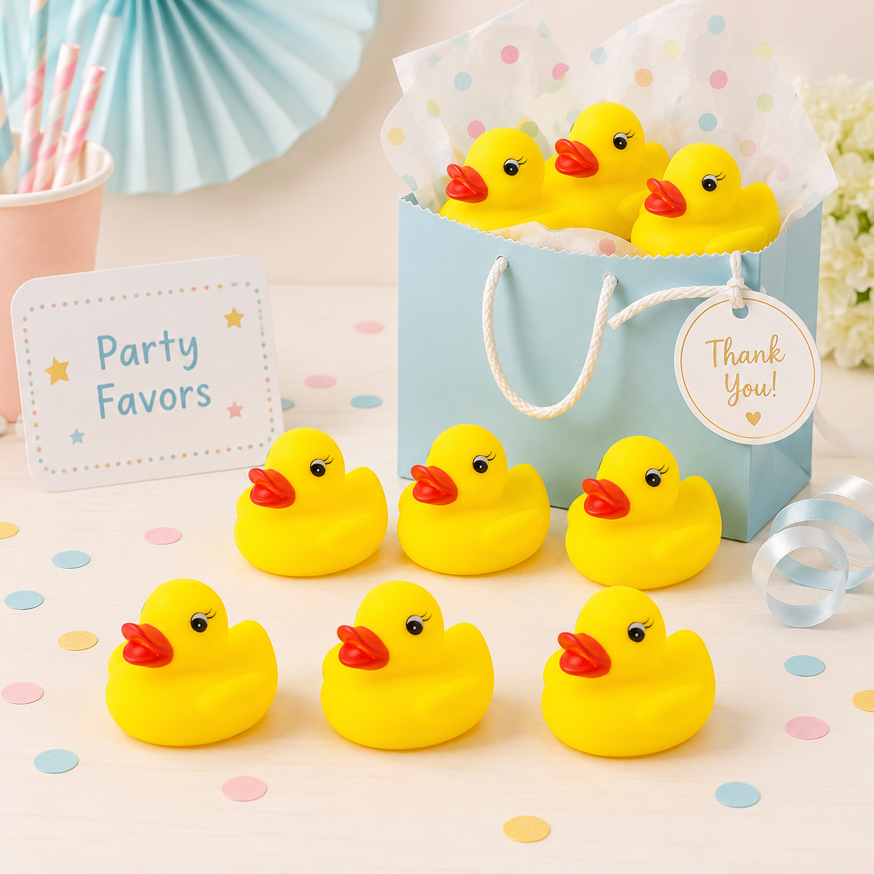 9Pcs Yellow Squeaky Bath Duck 5cm
