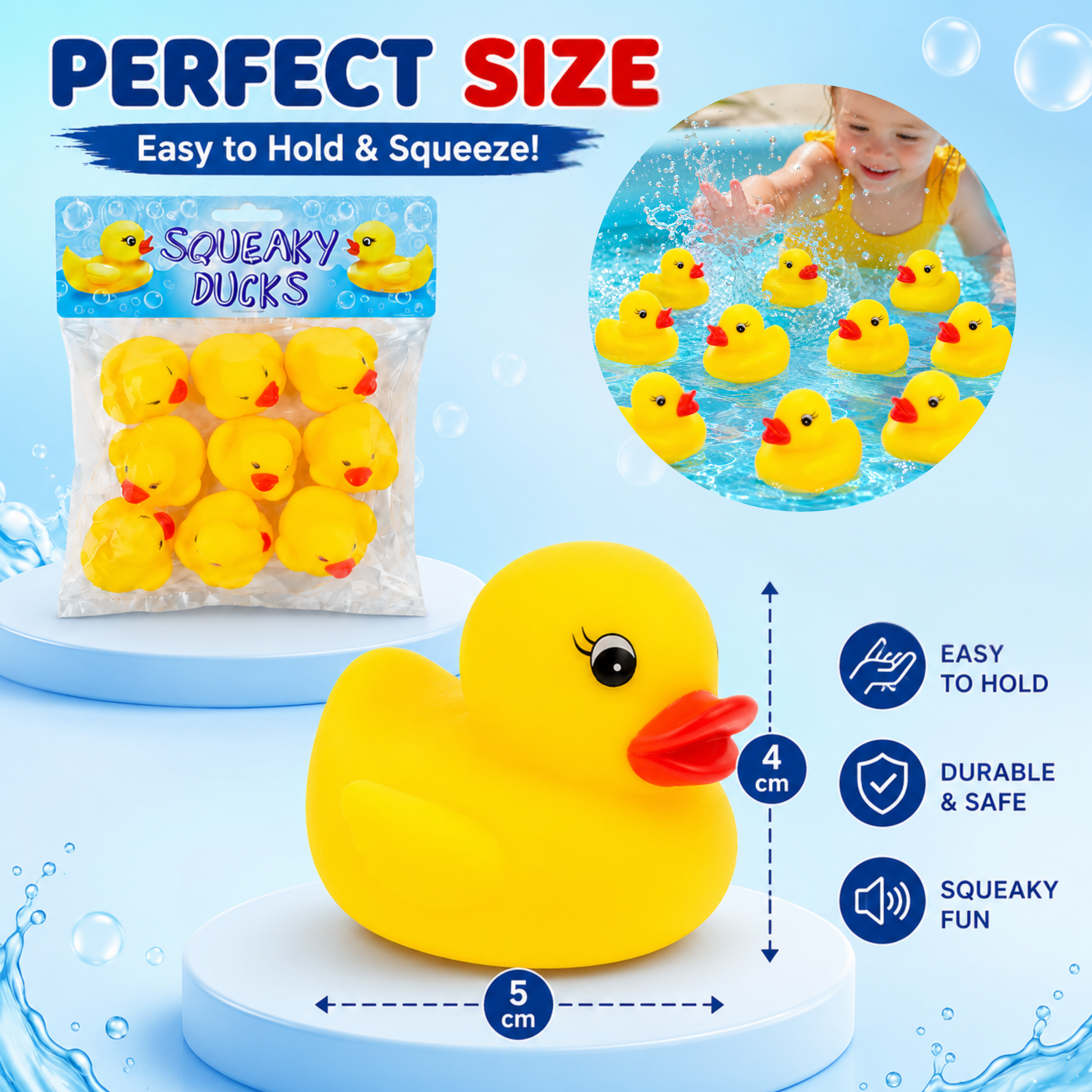 9Pcs Yellow Squeaky Bath Duck 5cm